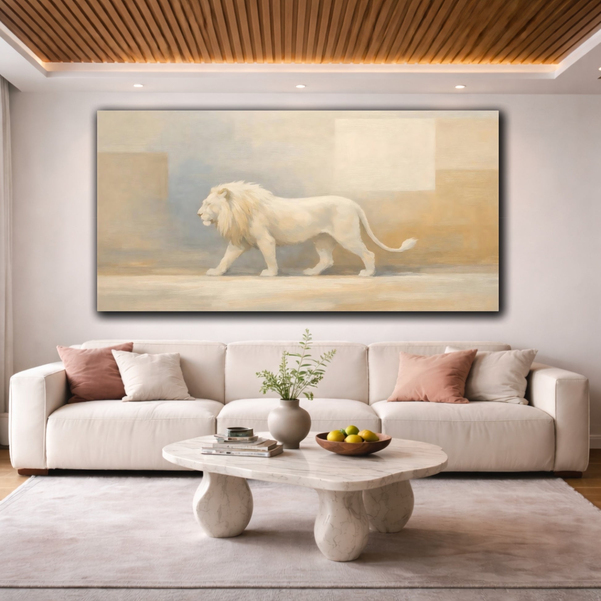 Mockup 3. Animals White Lion White Lion Art shown as stretched canvas wall art