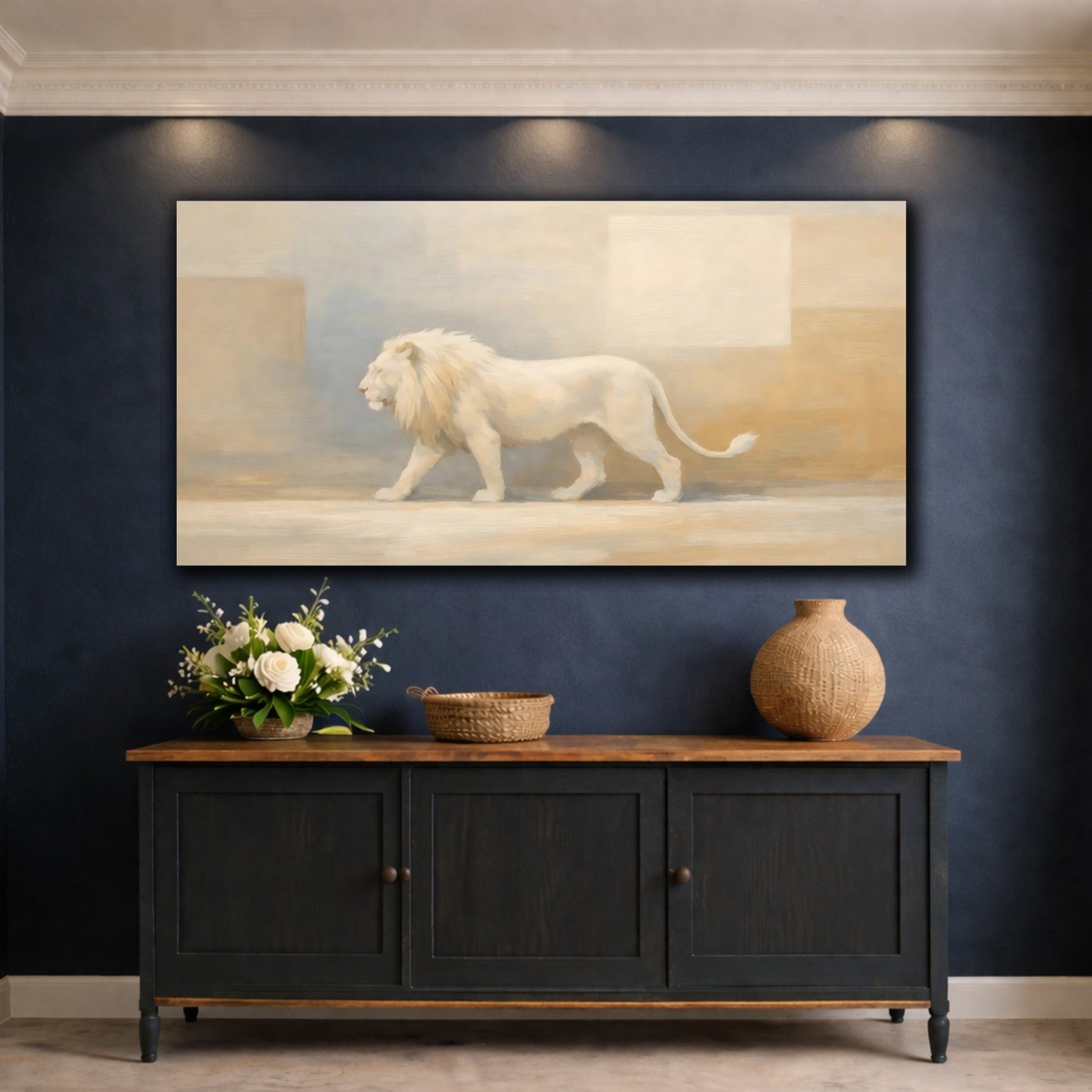 Mockup 4. Animals White Lion White Lion Art shown as stretched canvas wall art