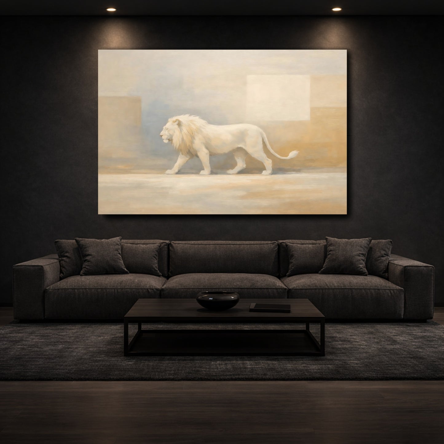 Mockup 2. Animals White Lion White Lion shown as stretched canvas wall art