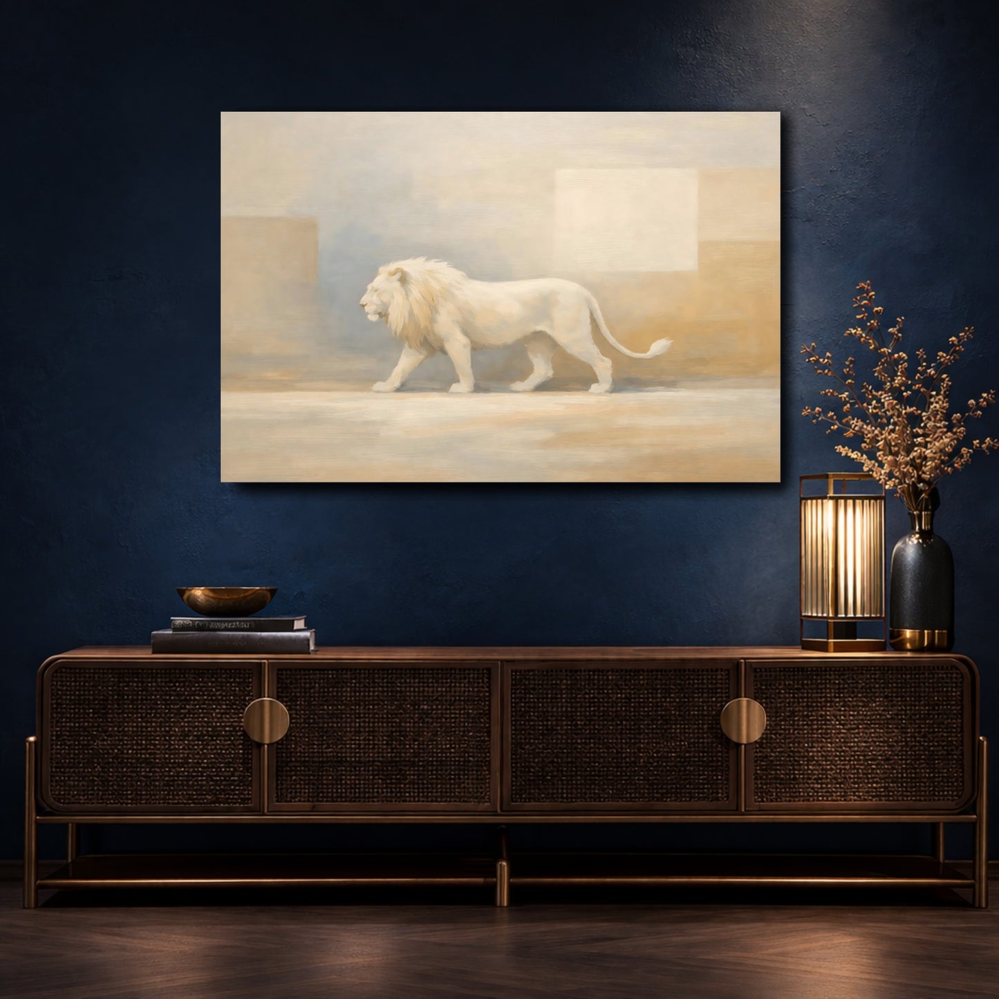Mockup 4. Animals White Lion White Lion shown as stretched canvas wall art
