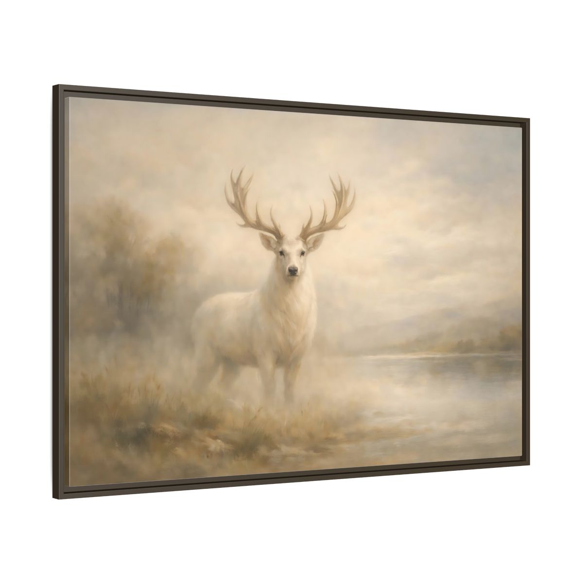 Main Mockup. Animals White Stag Pale Gold shown as stretched canvas wall art
