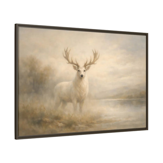 Main Mockup. Animals White Stag Pale Gold shown as stretched canvas wall art