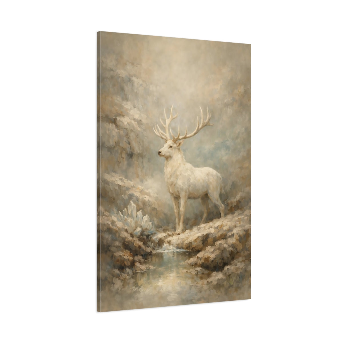 Main Mockup. Animals White Stag White Stag Art shown as stretched canvas wall art