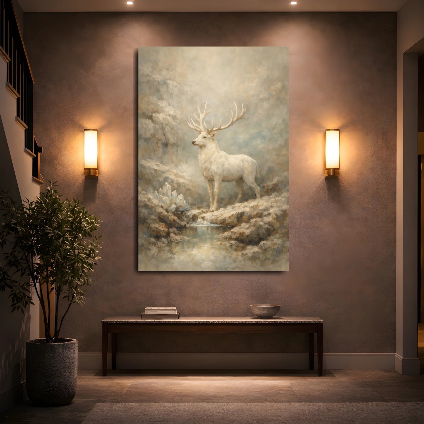 Mockup 4. Animals White Stag White Stag Art shown as stretched canvas wall art