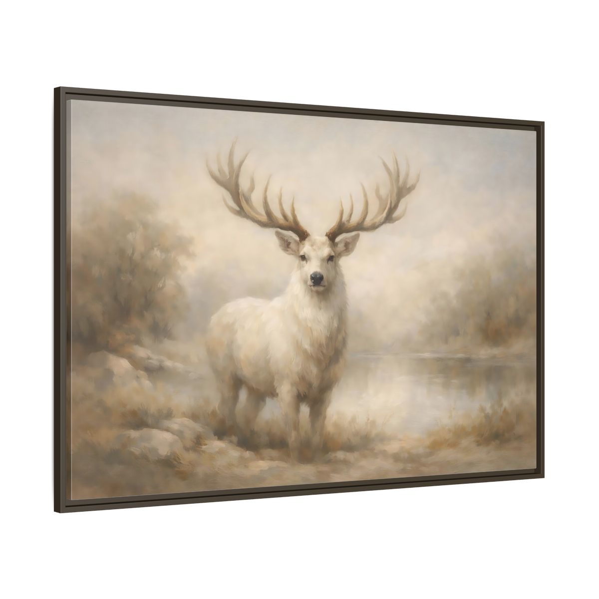 Main Mockup. Animals White Stag White Stag shown as stretched canvas wall art