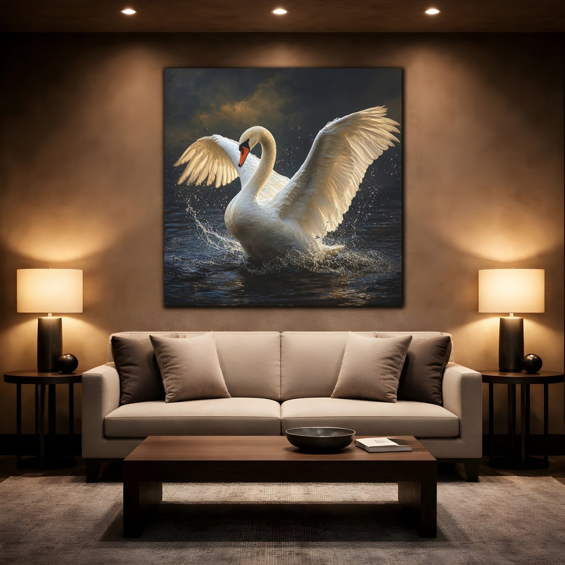 Animals White Swan Canvas Print – Living Room, Above Console Table, and Dark - YesArtYes