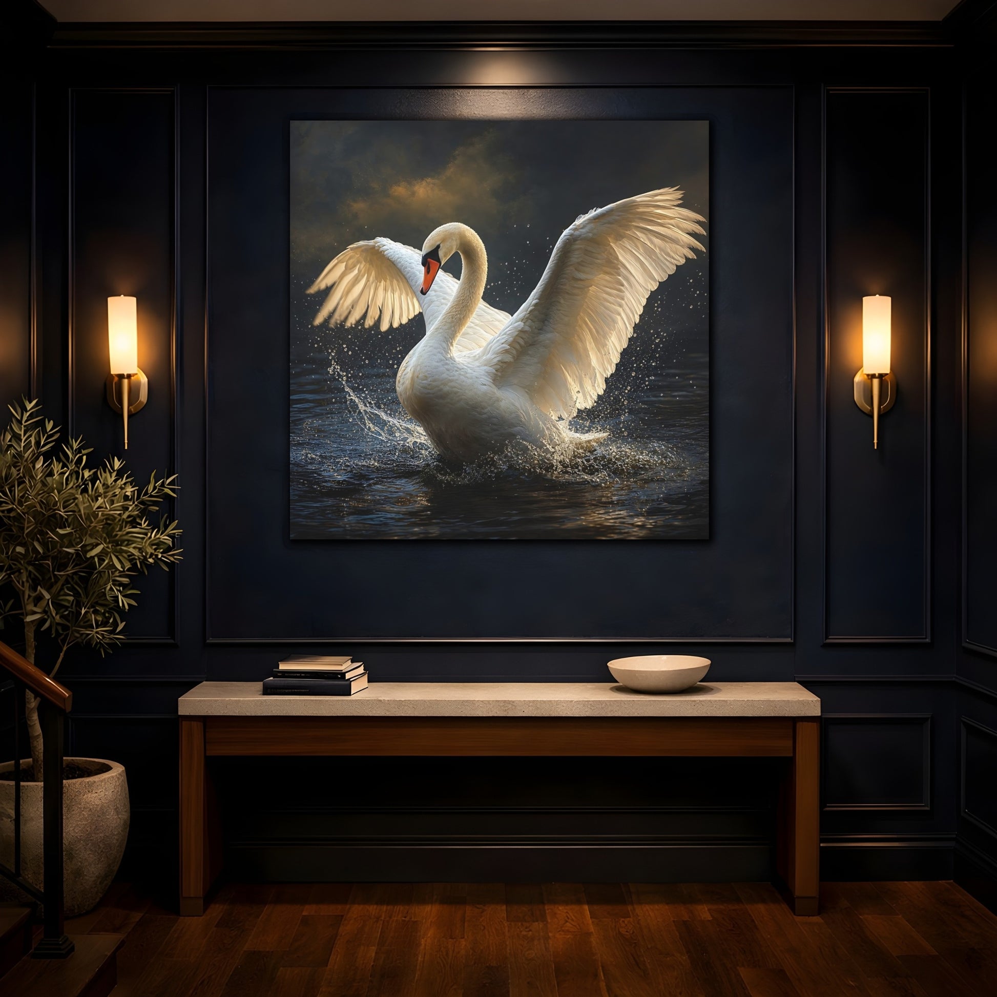 Mockup 4. Animals White Swan White Swan shown as canvas print