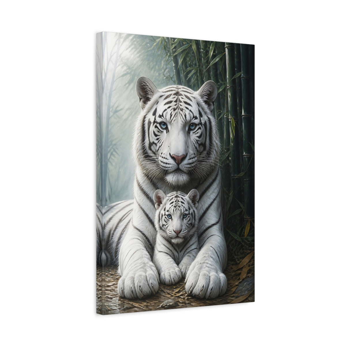 Side Mockup 3. Animals White Tiger And Cub shown as canvas print