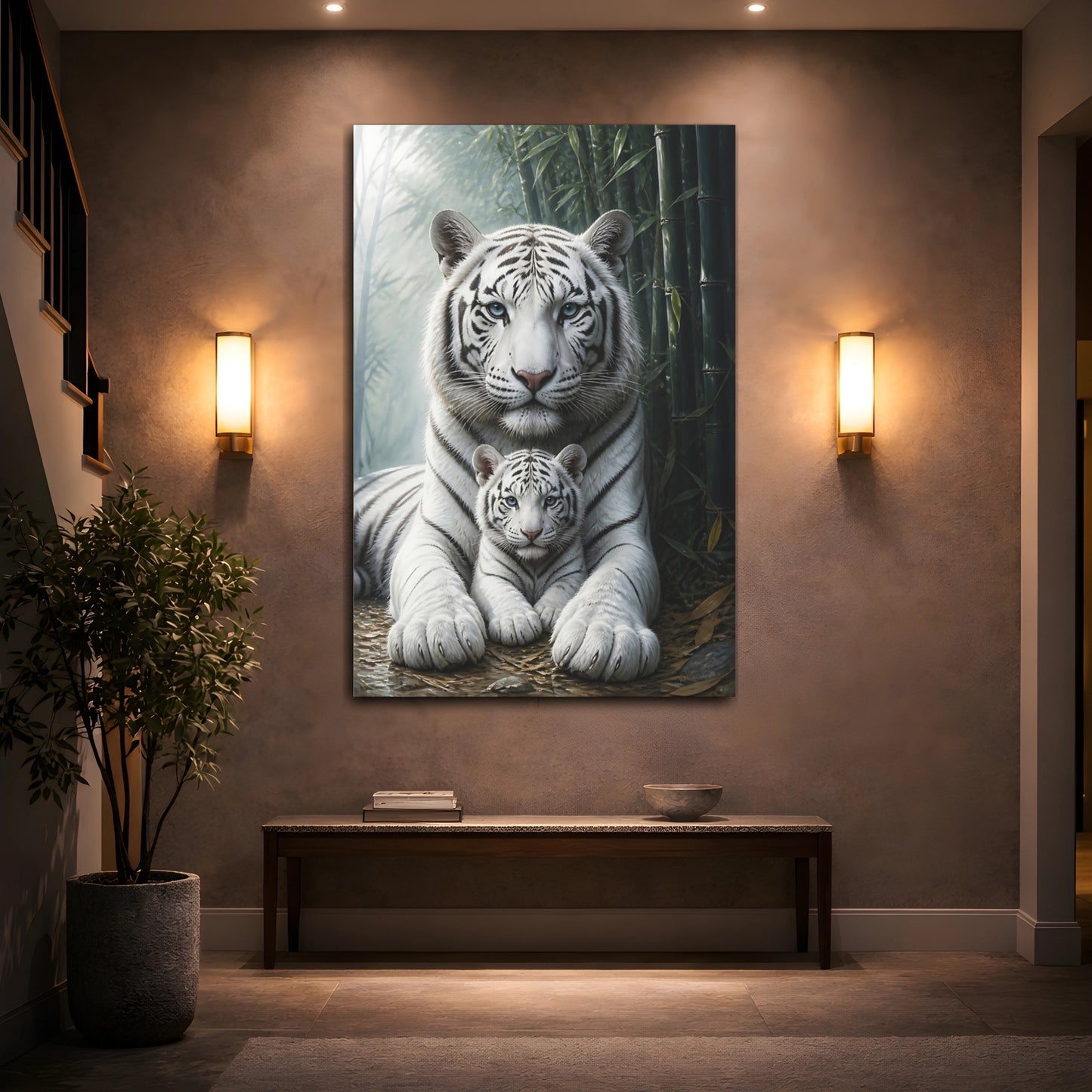 Mockup 2. Animals White Tiger And Cub shown as canvas print