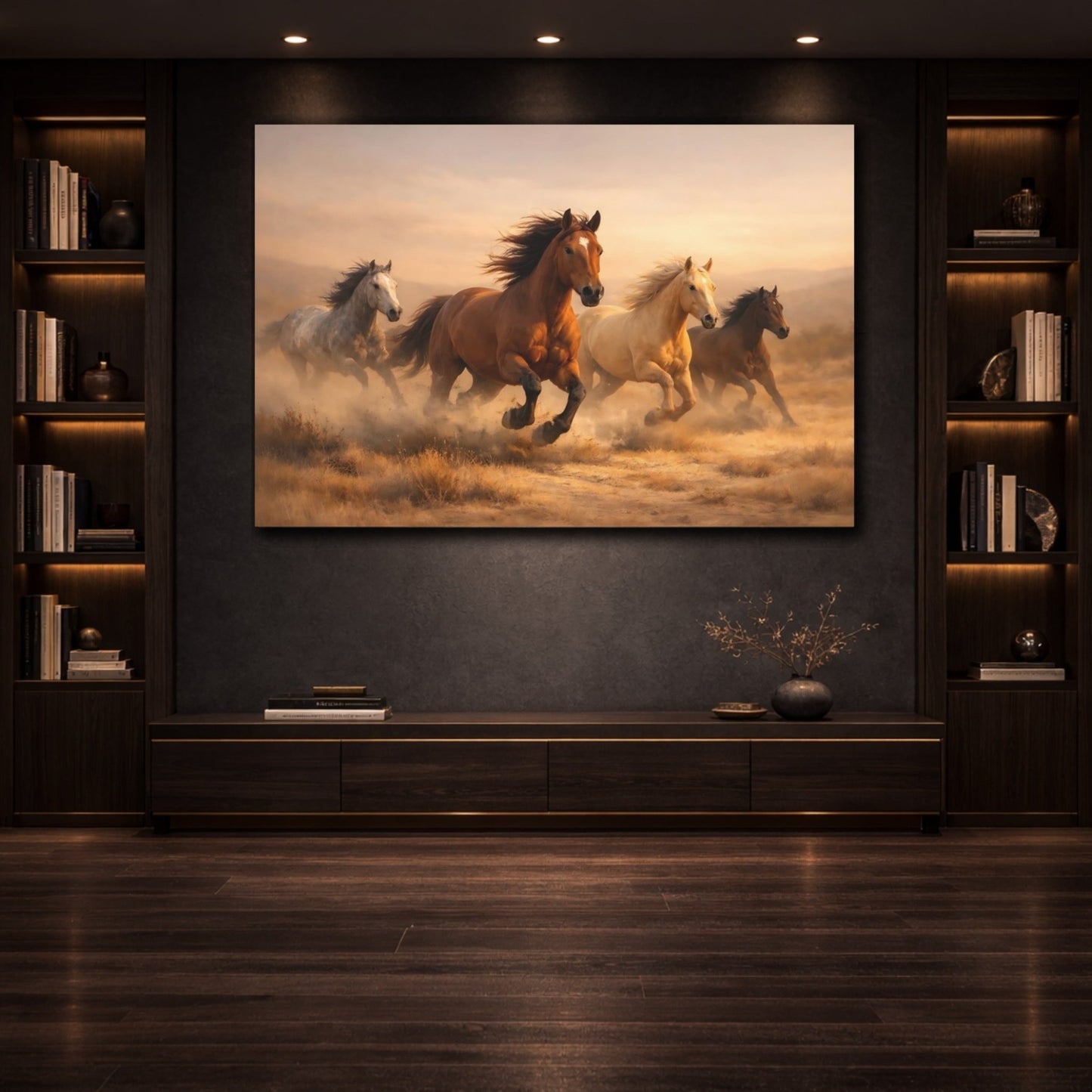 Animals Wild Horses Brown And Gold - Canvas Wall Art Print - YesArtYes