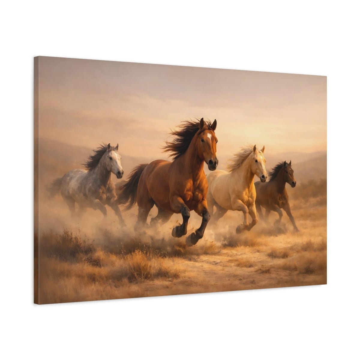 Animals Wild Horses Brown And Gold - Canvas Wall Art Print - YesArtYes