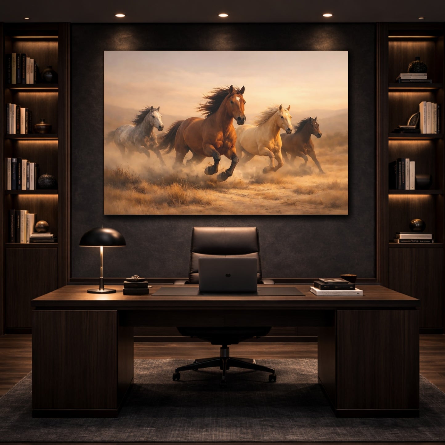 Animals Wild Horses Brown And Gold Horses shown as front canvas room wall art