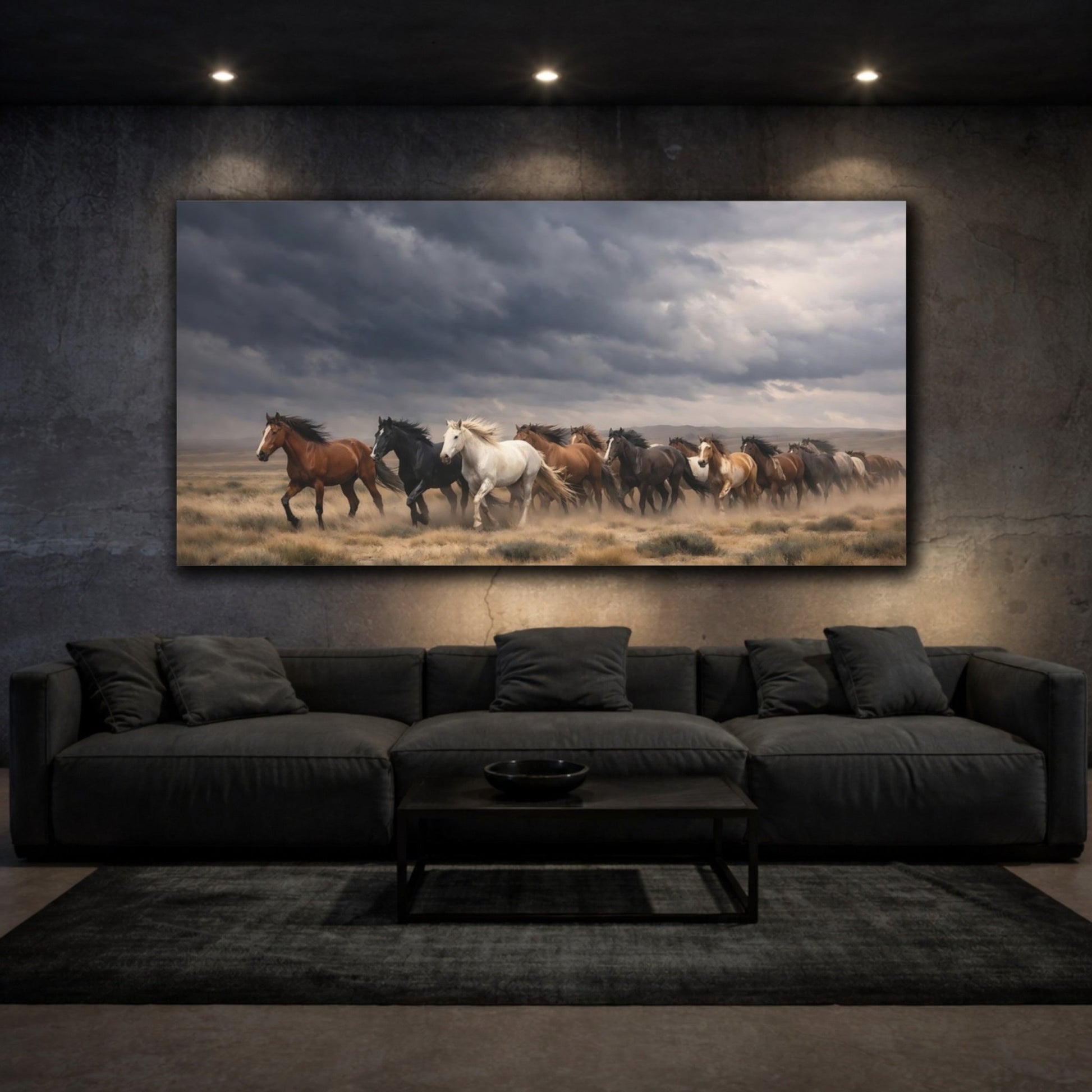 Animals Wild Horses Dark Sky - Canvas Wall Art Print - YesArtYes
