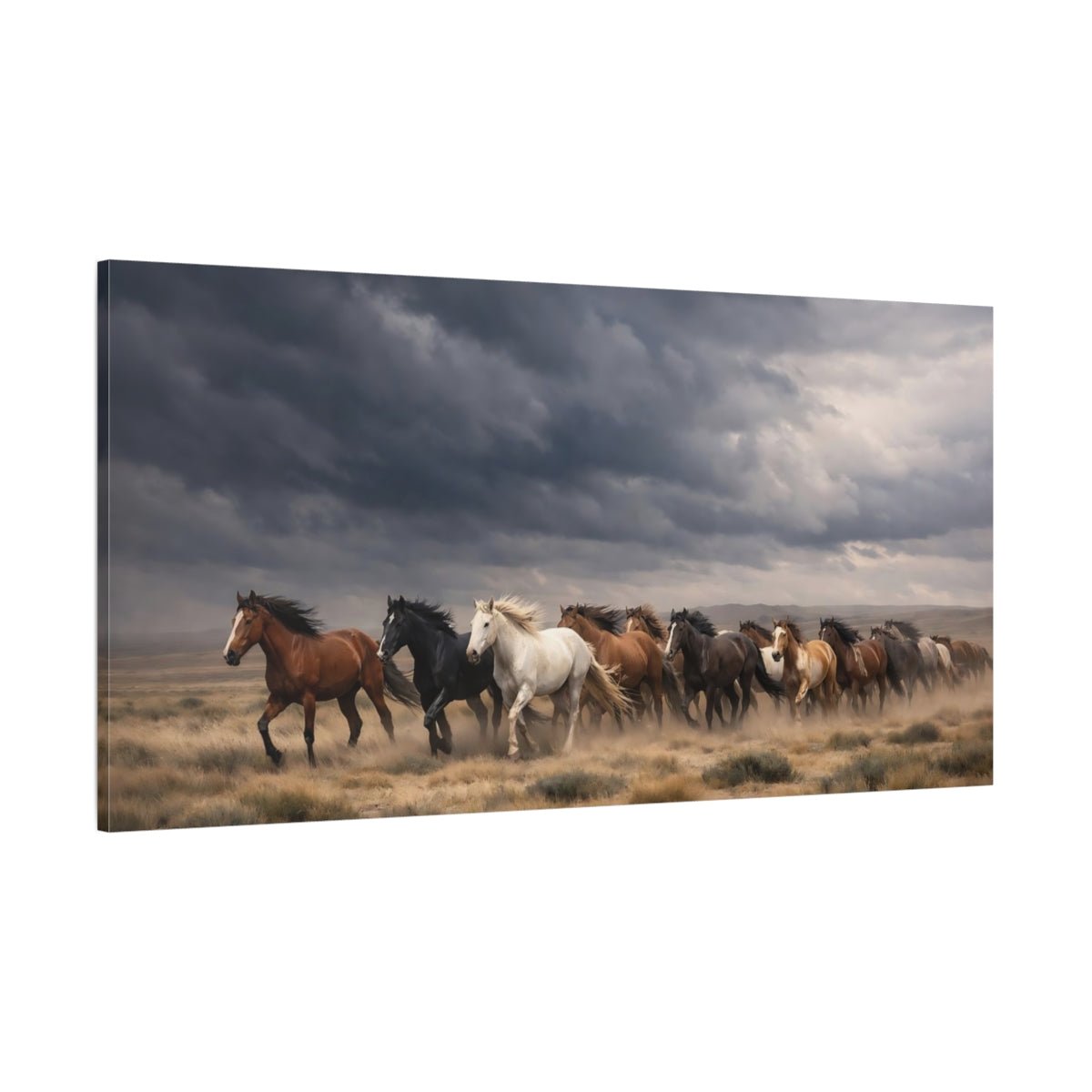 Animals Wild Horses Dark Sky - Canvas Wall Art Print - YesArtYes