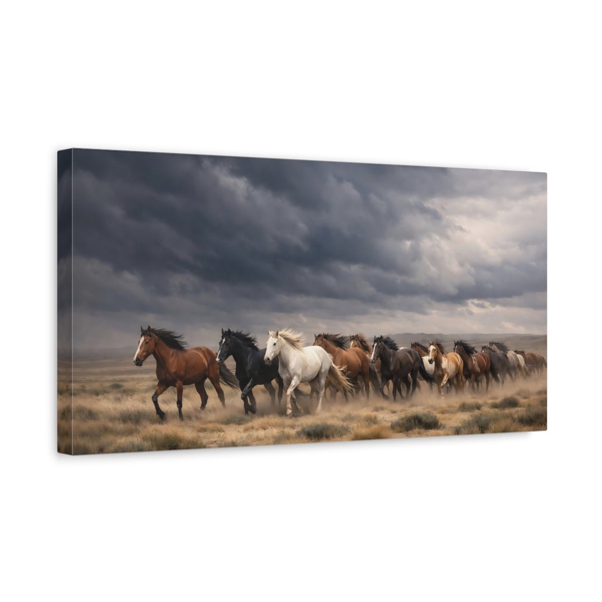 Animals Wild Horses Dark Sky - Canvas Wall Art Print - YesArtYes
