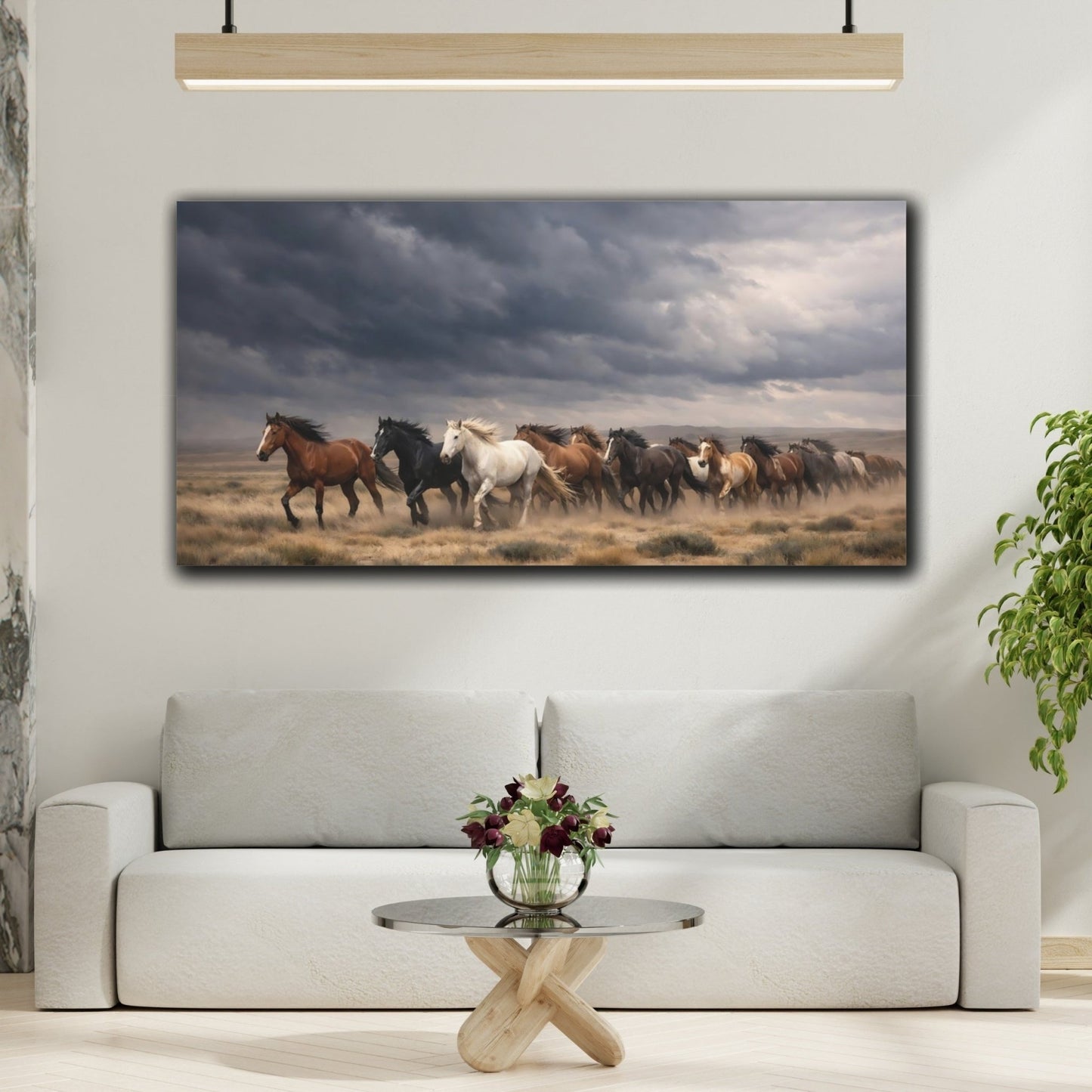 Animals Wild Horses Dark Sky - Canvas Wall Art Print - YesArtYes