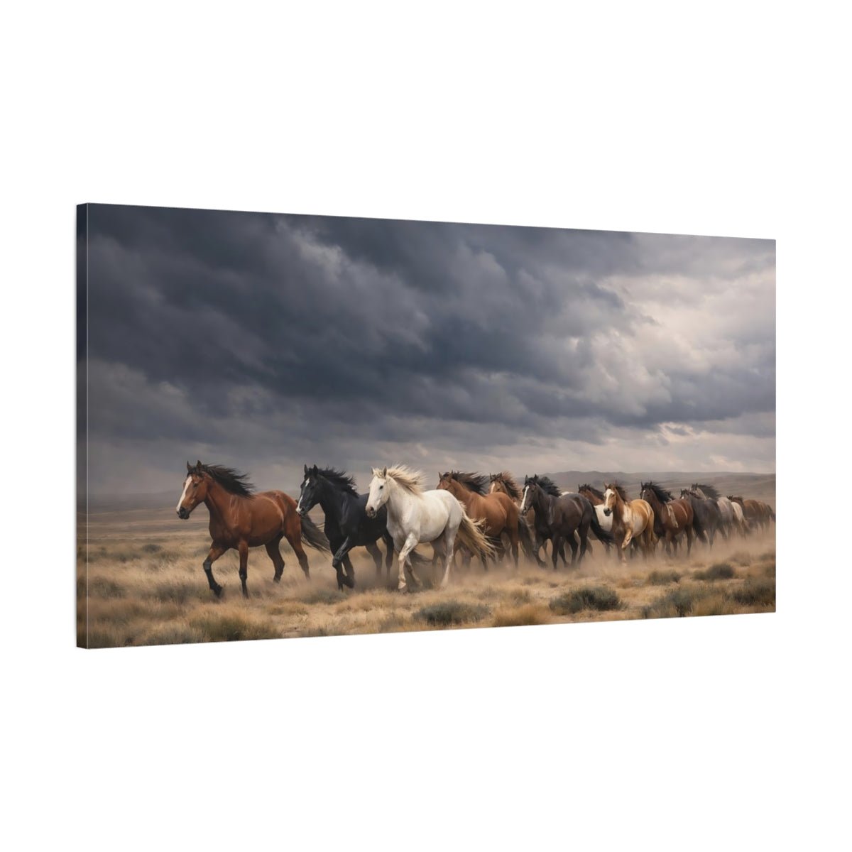 Animals Wild Horses Dark Sky - Canvas Wall Art Print - YesArtYes
