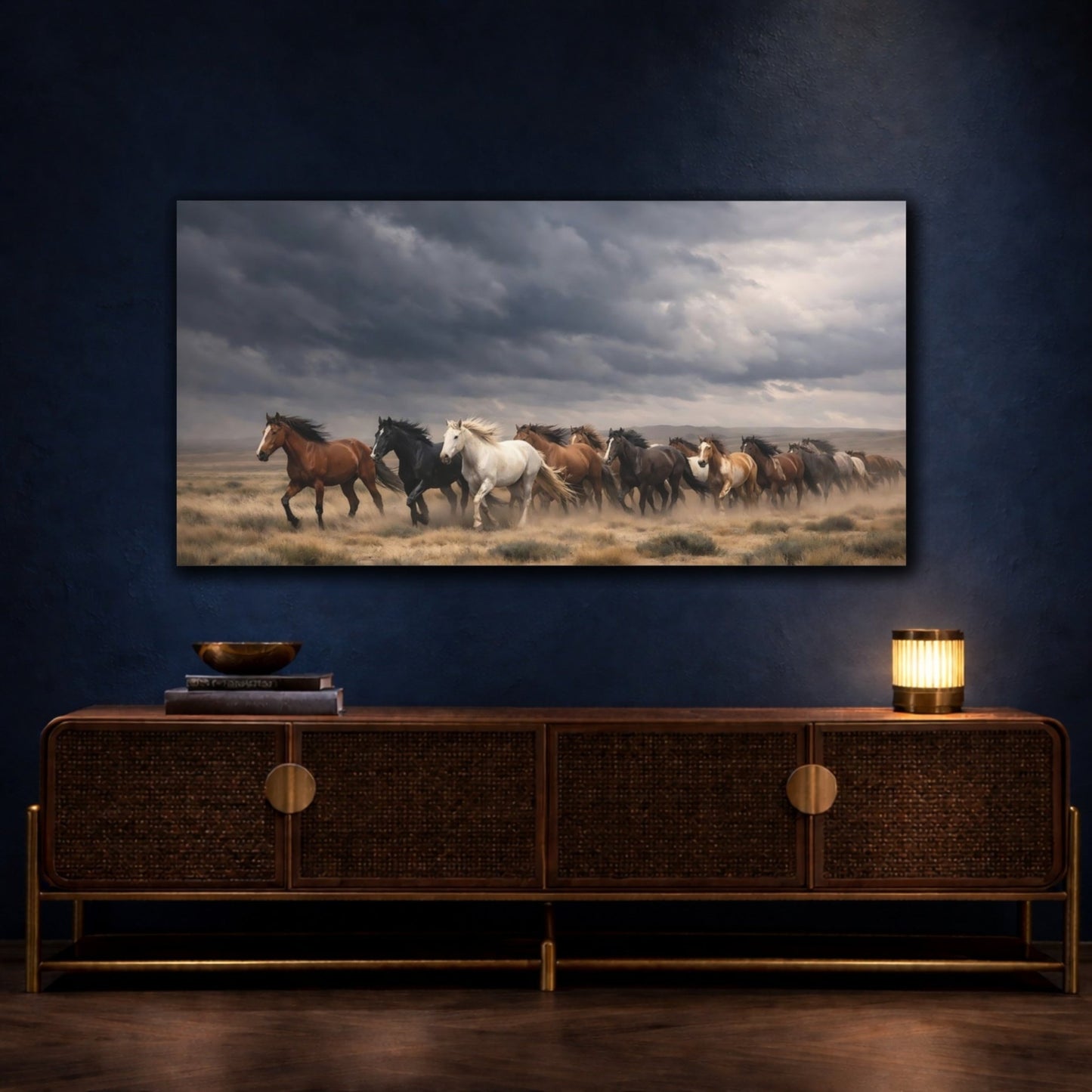 Animals Wild Horses Dark Sky - Canvas Wall Art Print - YesArtYes