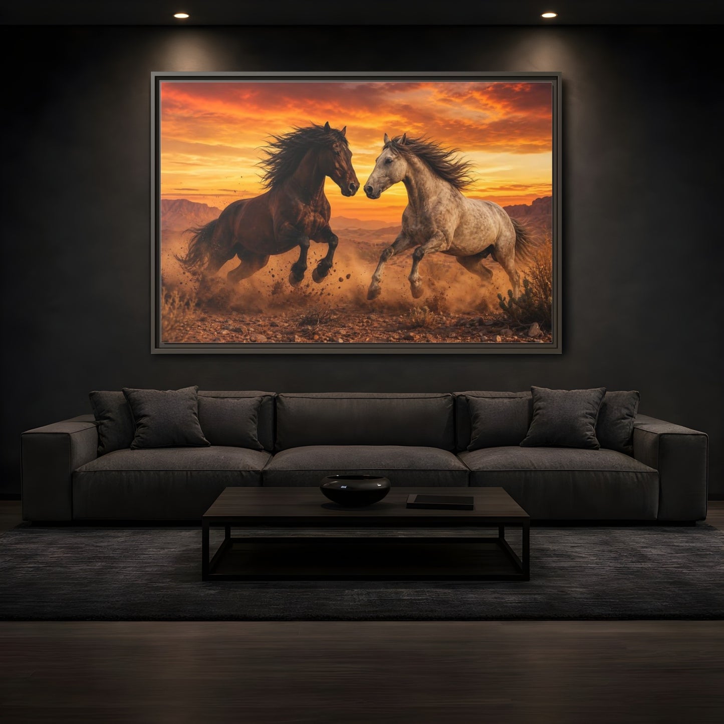 Mockup 3. Animals Wild Horses Horses Sunset shown as stretched canvas wall art