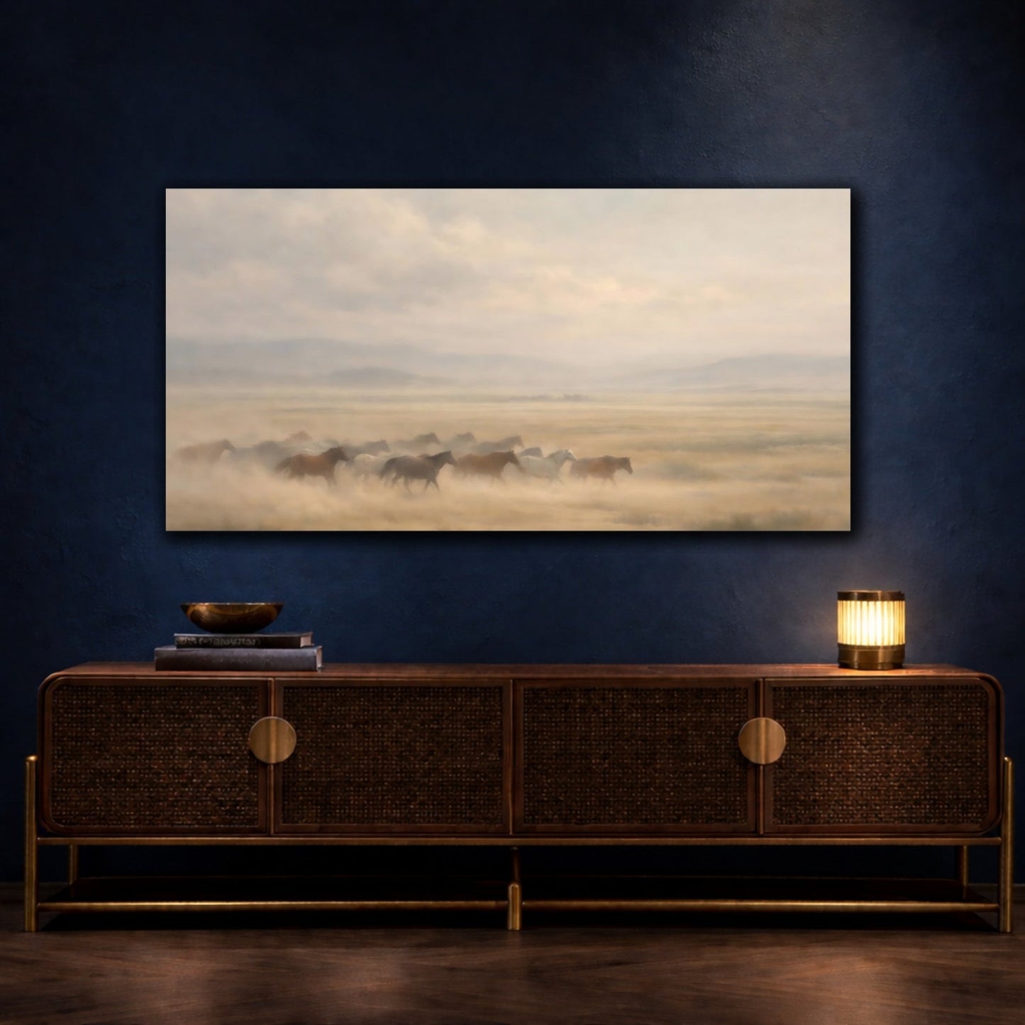 Animals Wild Horses Misty - Canvas Wall Art Print - YesArtYes