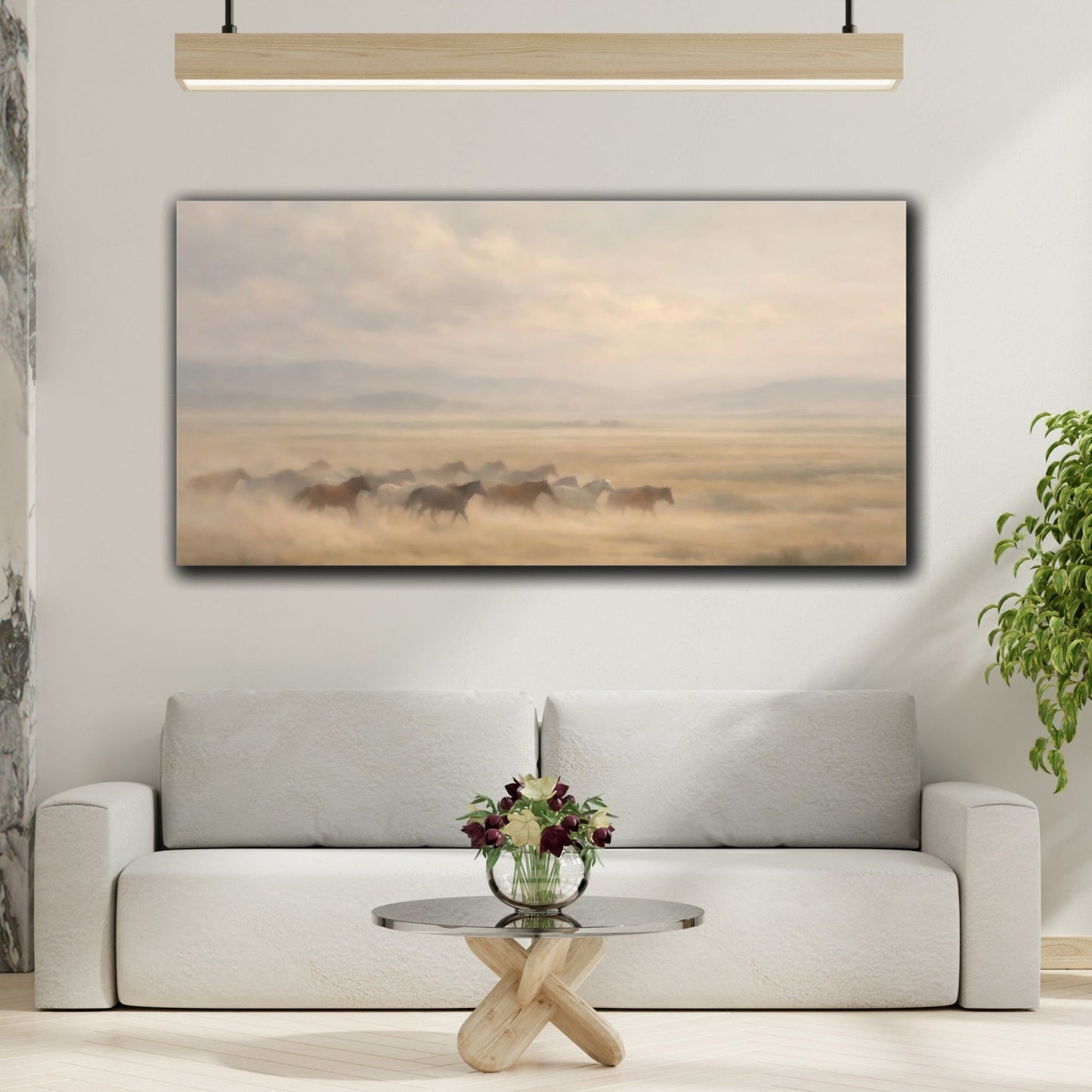 Animals Wild Horses Misty - Canvas Wall Art Print - YesArtYes