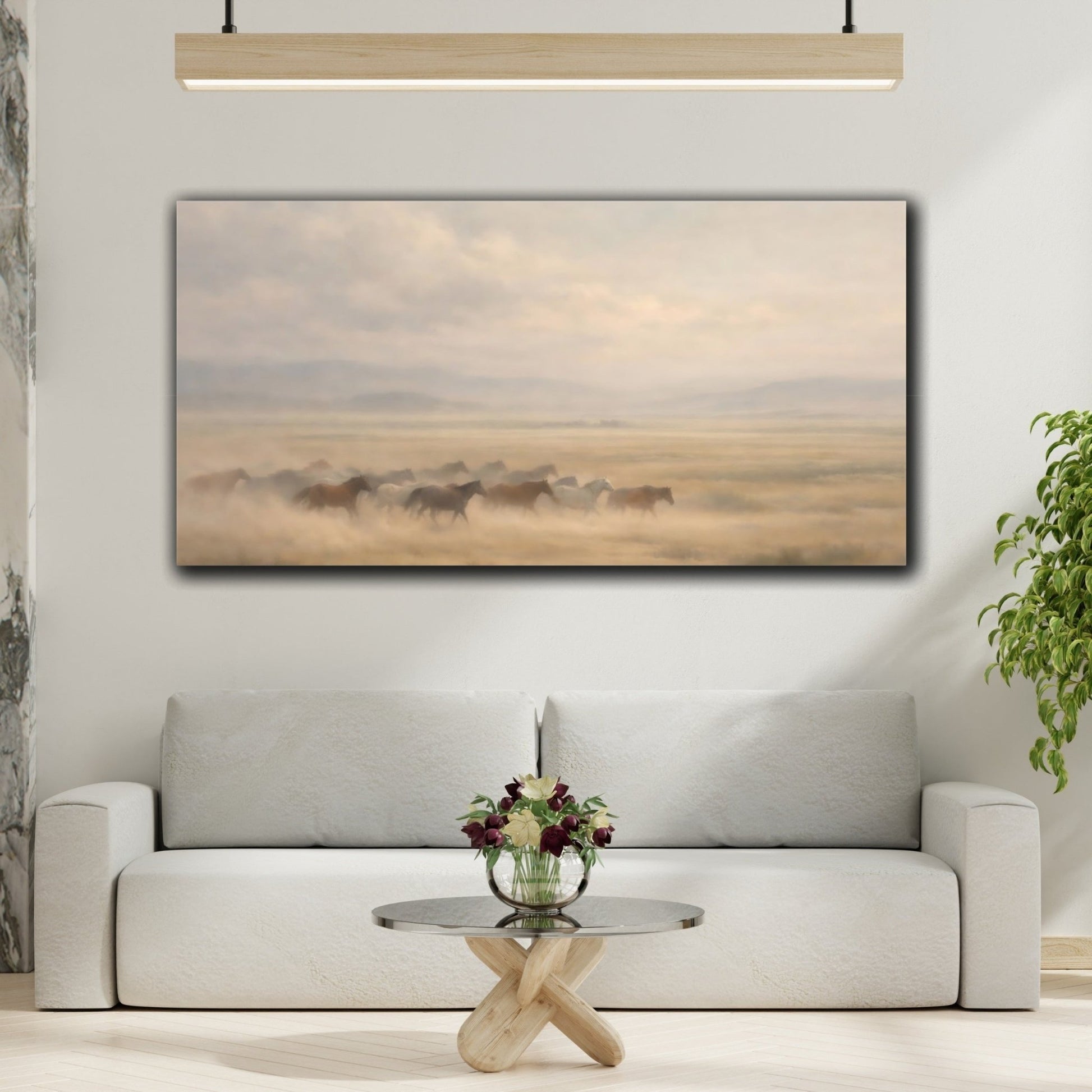 Animals Wild Horses Misty - Canvas Wall Art Print - YesArtYes