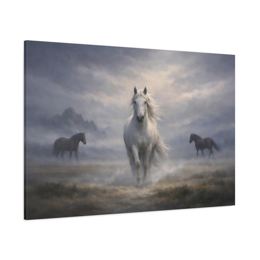 Animals Wild Horses Misty Wild Horses shown as stretched canvas wall art