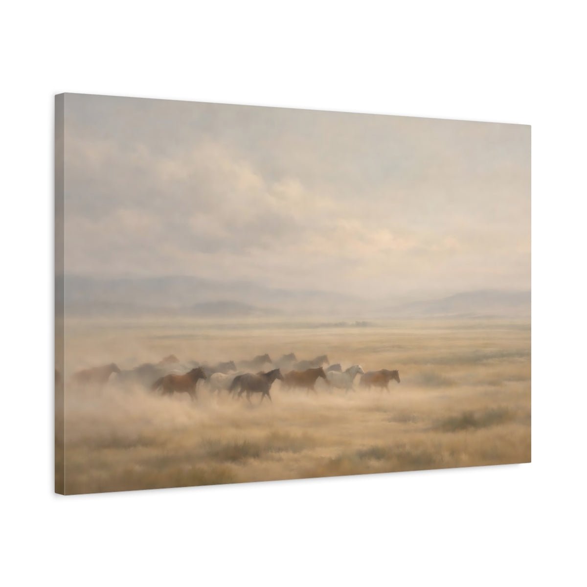 Animals Wild Horses Running Brown - Canvas Wall Art Print - YesArtYes