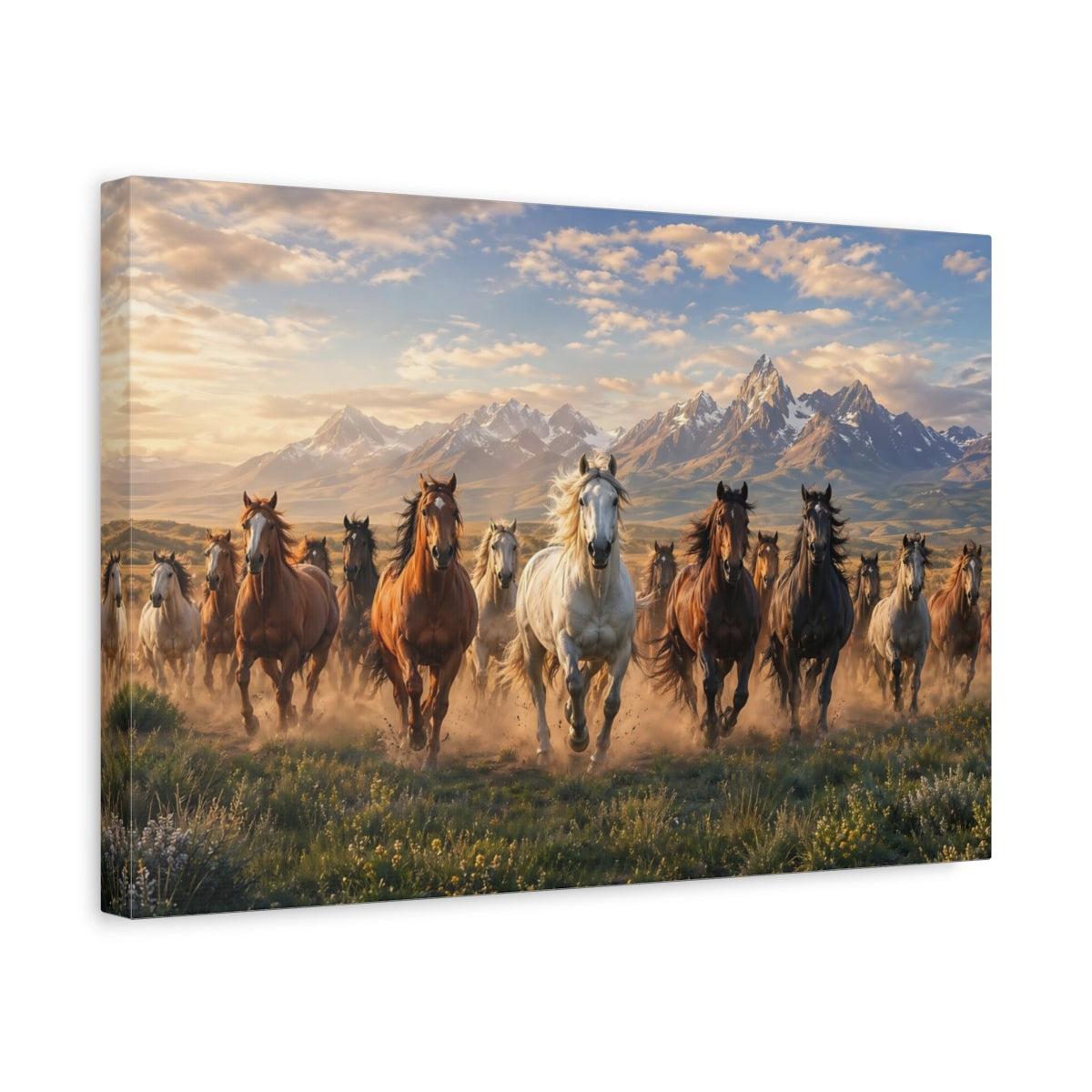 Side Mockup 4. Animals Wild Horses Running Horses shown as stretched canvas wall art