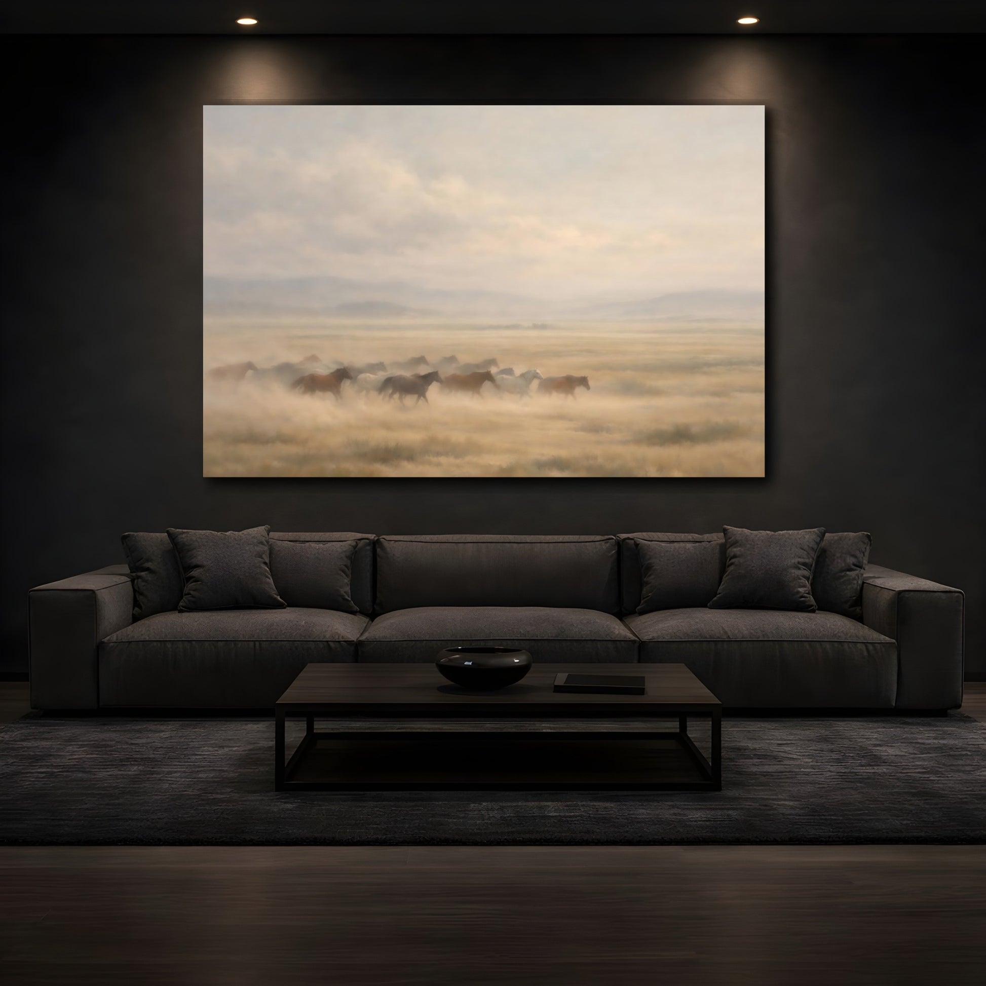 Mockup 2. Animals Wild Horses Running Horses Brown shown as stretched canvas wall art