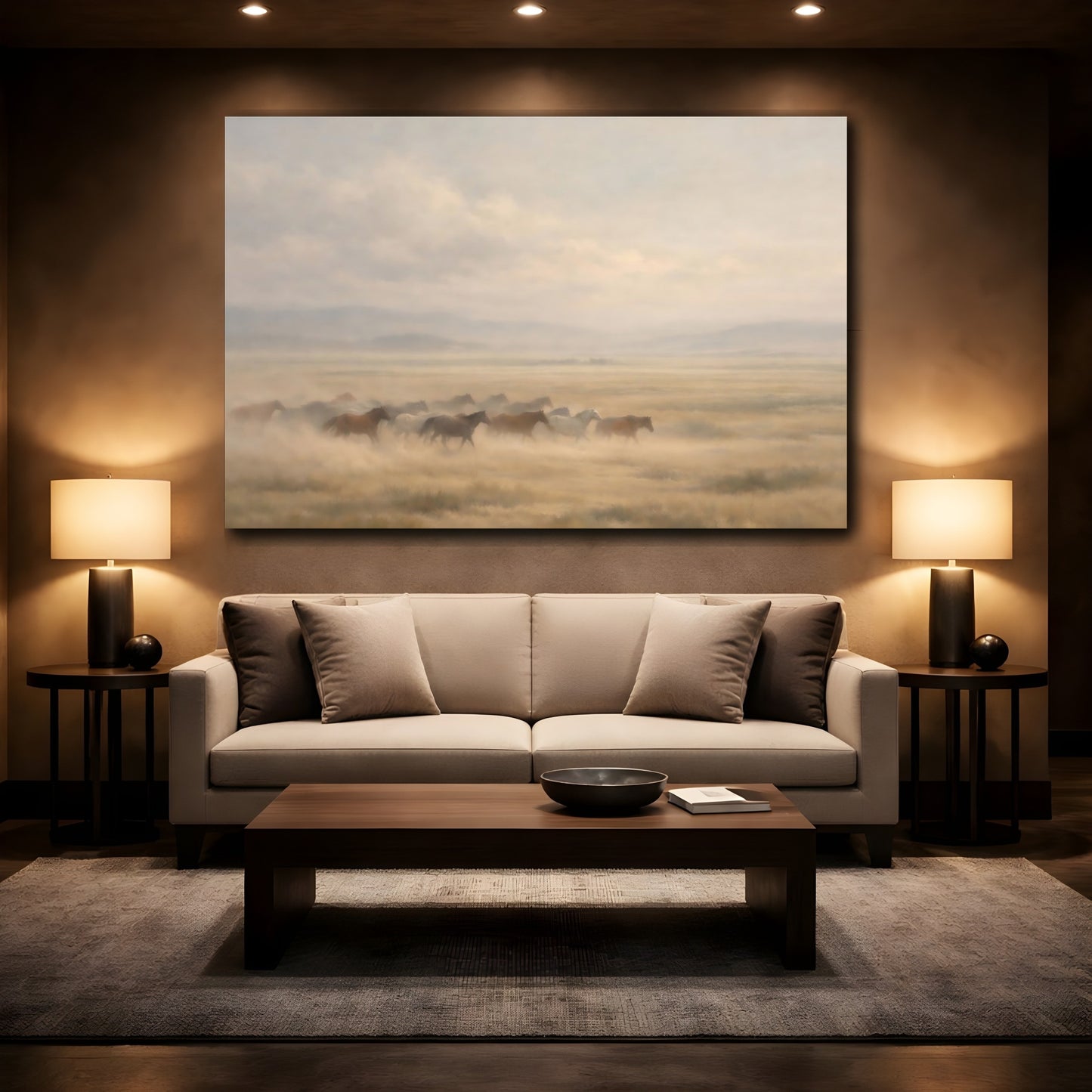 Mockup 3. Animals Wild Horses Running Horses Brown shown as stretched canvas wall art