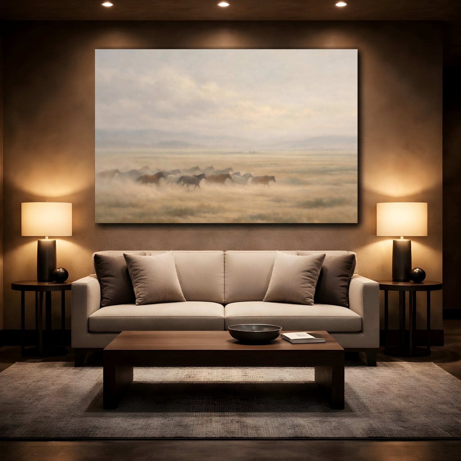 Mockup 3. Animals Wild Horses Running Horses Brown shown as stretched canvas wall art