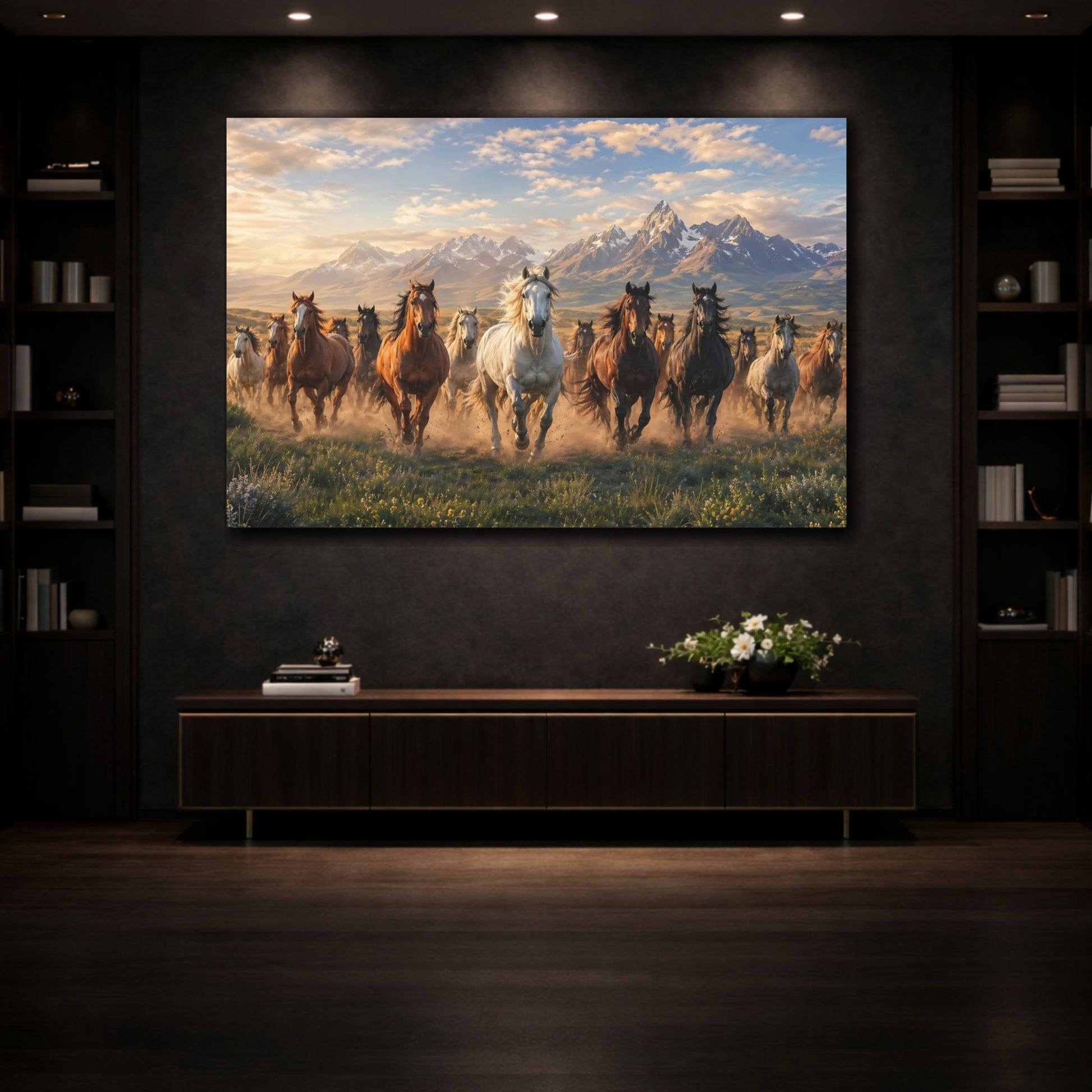 Mockup 3. Animals Wild Horses Running Horses shown as stretched canvas wall art