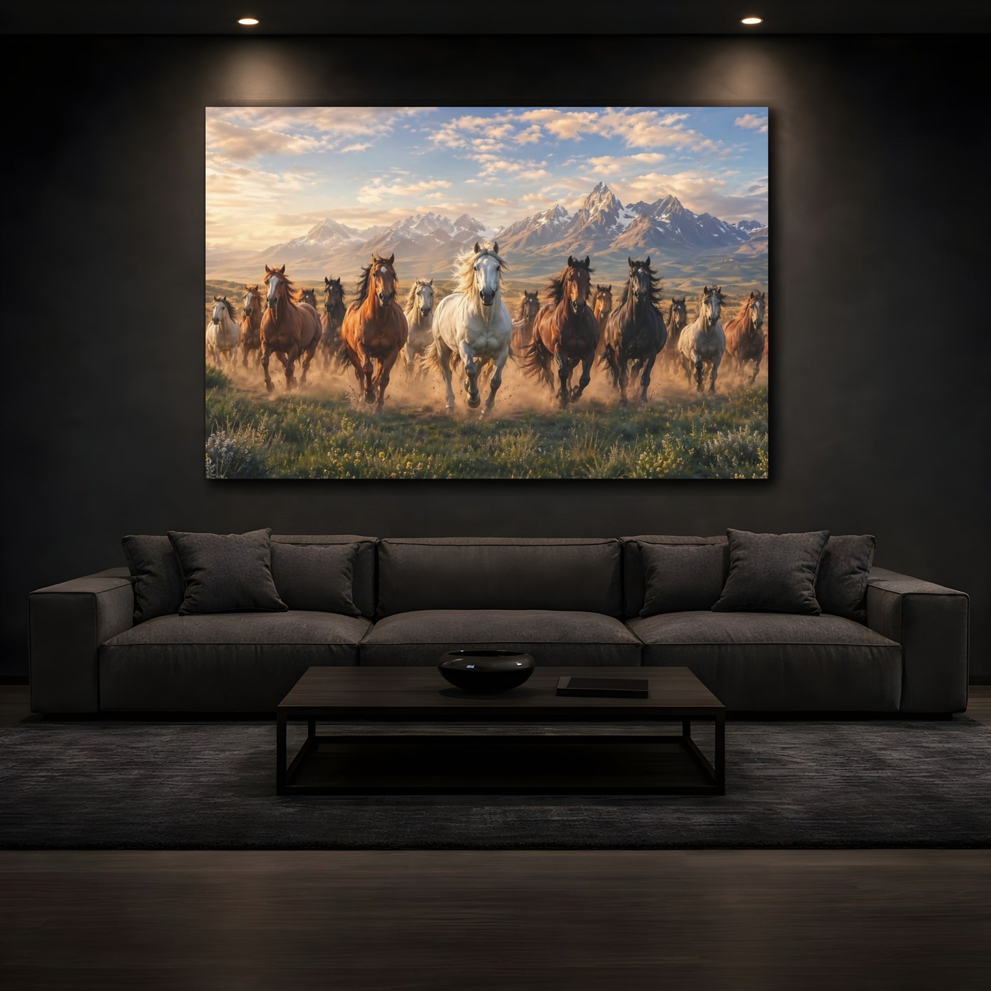 Mockup 4. Animals Wild Horses Running Horses shown as stretched canvas wall art