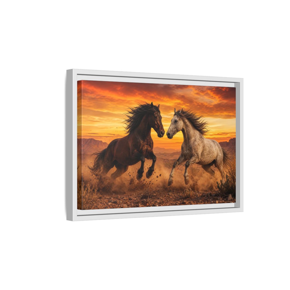 Side Mockup 4. Animals Wild Horses Horses Sunset shown as stretched canvas wall art