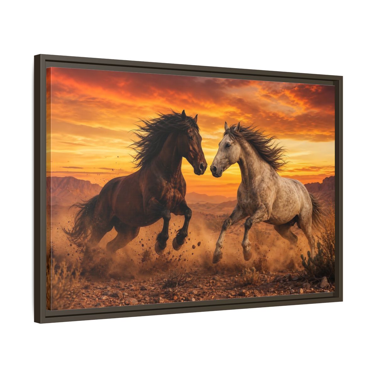 Side Mockup 11. Animals Wild Horses Horses Sunset shown as stretched canvas wall art