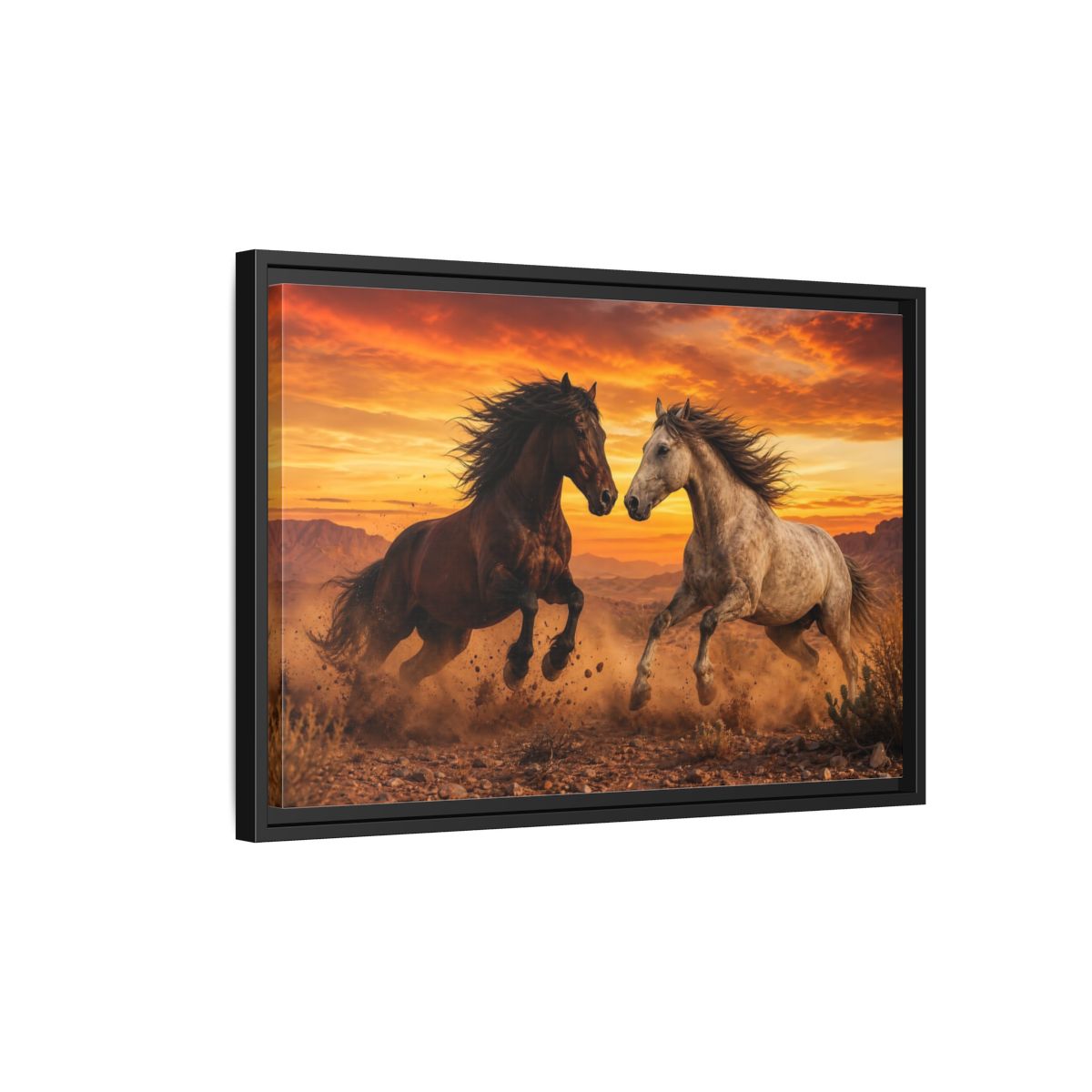 Side Mockup 3. Animals Wild Horses Horses Sunset shown as stretched canvas wall art