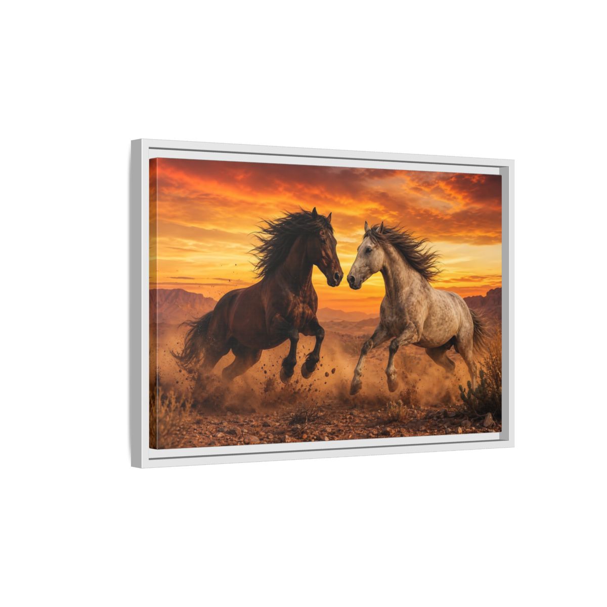 Side Mockup 1. Animals Wild Horses Horses Sunset shown as stretched canvas wall art