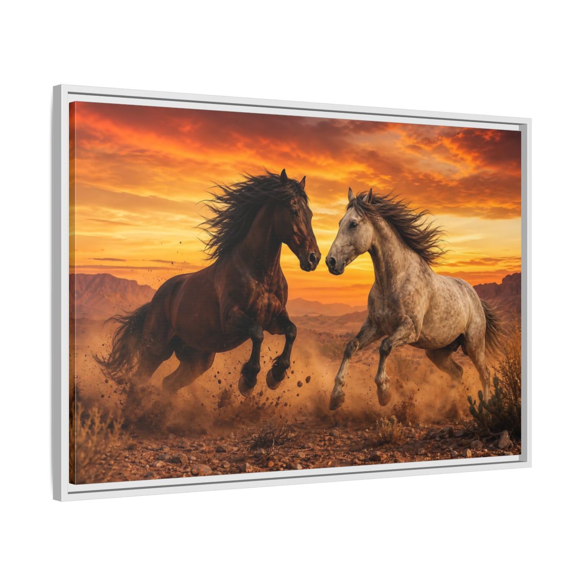 Side Mockup 9. Animals Wild Horses Horses Sunset shown as stretched canvas wall art