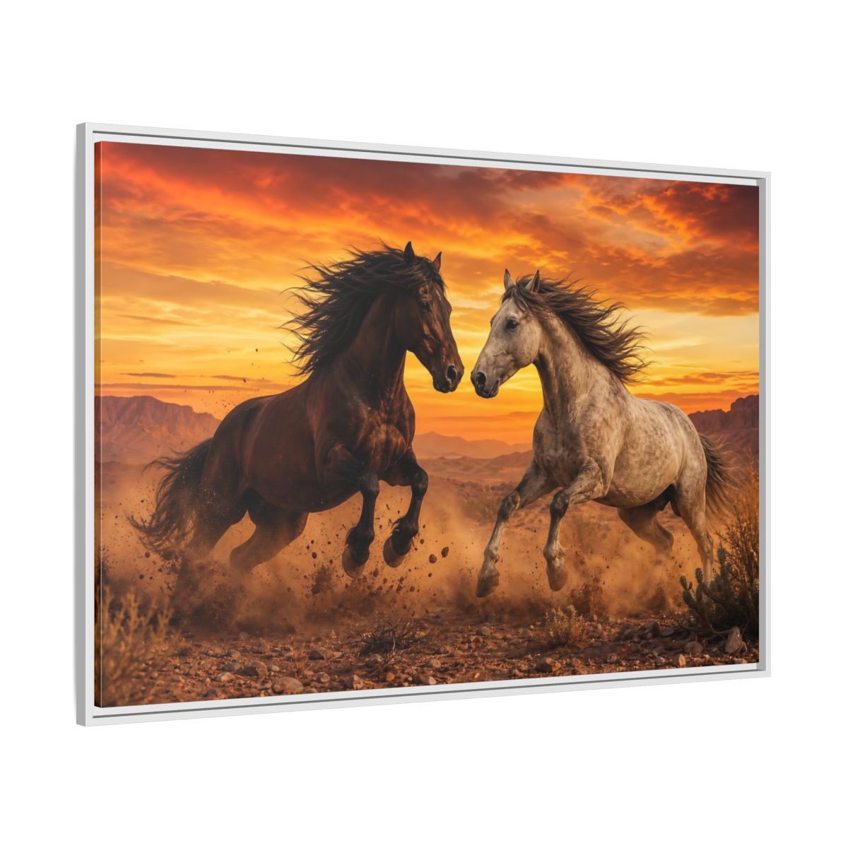Side Mockup 7. Animals Wild Horses Horses Sunset shown as stretched canvas wall art