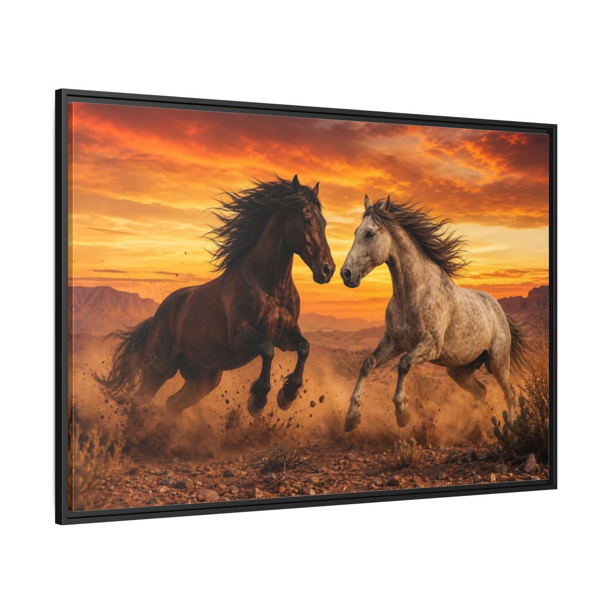 Side Mockup 12. Animals Wild Horses Horses Sunset shown as stretched canvas wall art
