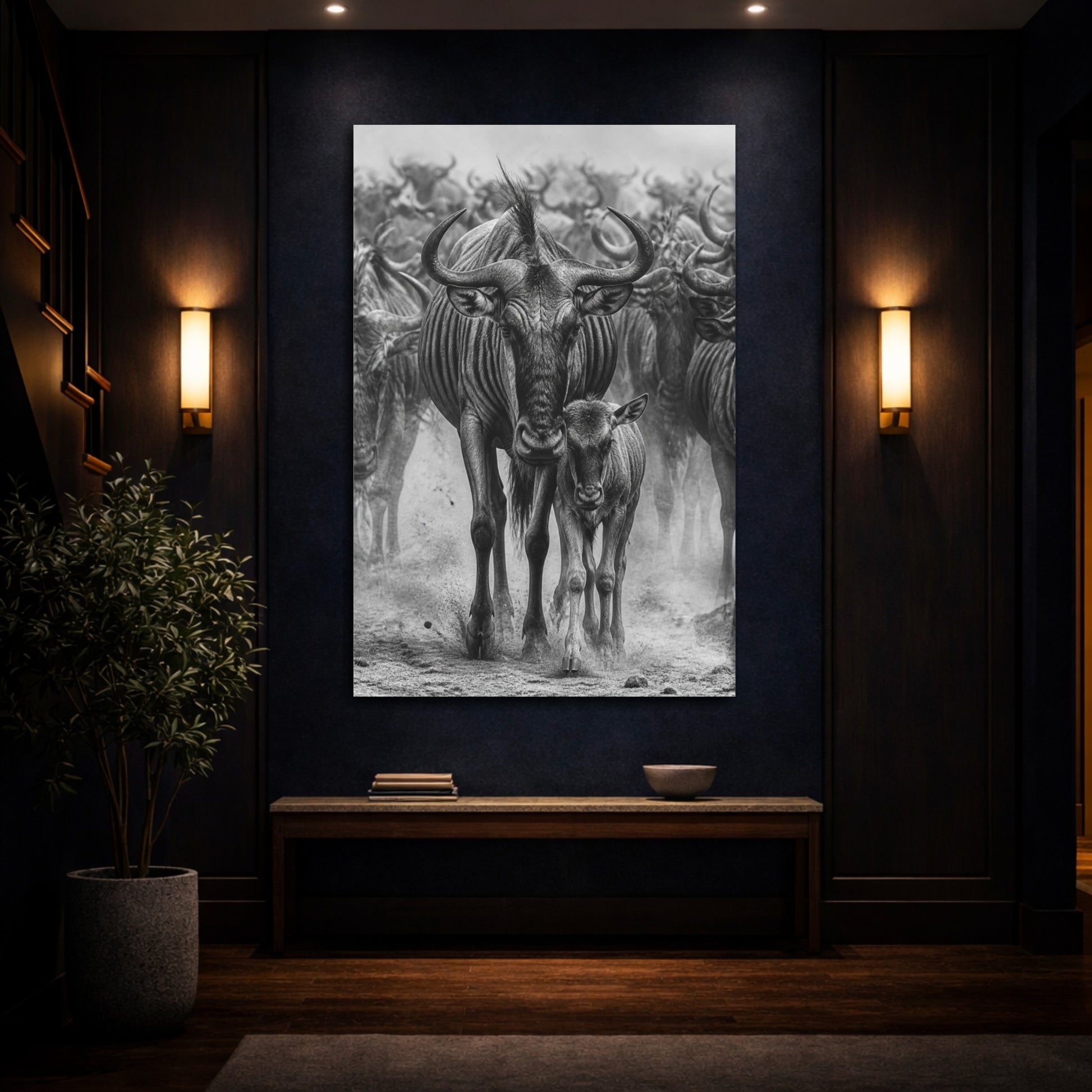 Mockup 4. Animals Wildebeest Mother And Calf shown as canvas print