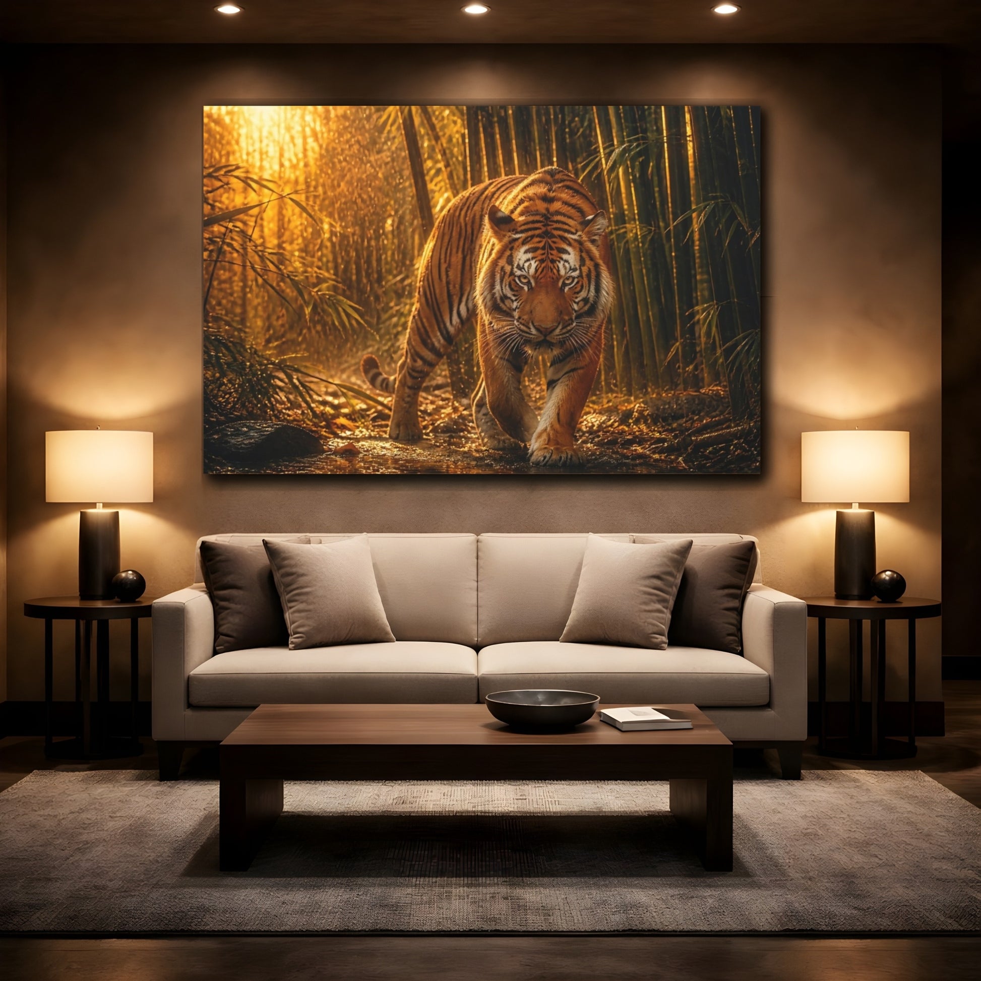 Mockup 2. Animals Wildlife Tiger Walk shown as canvas print