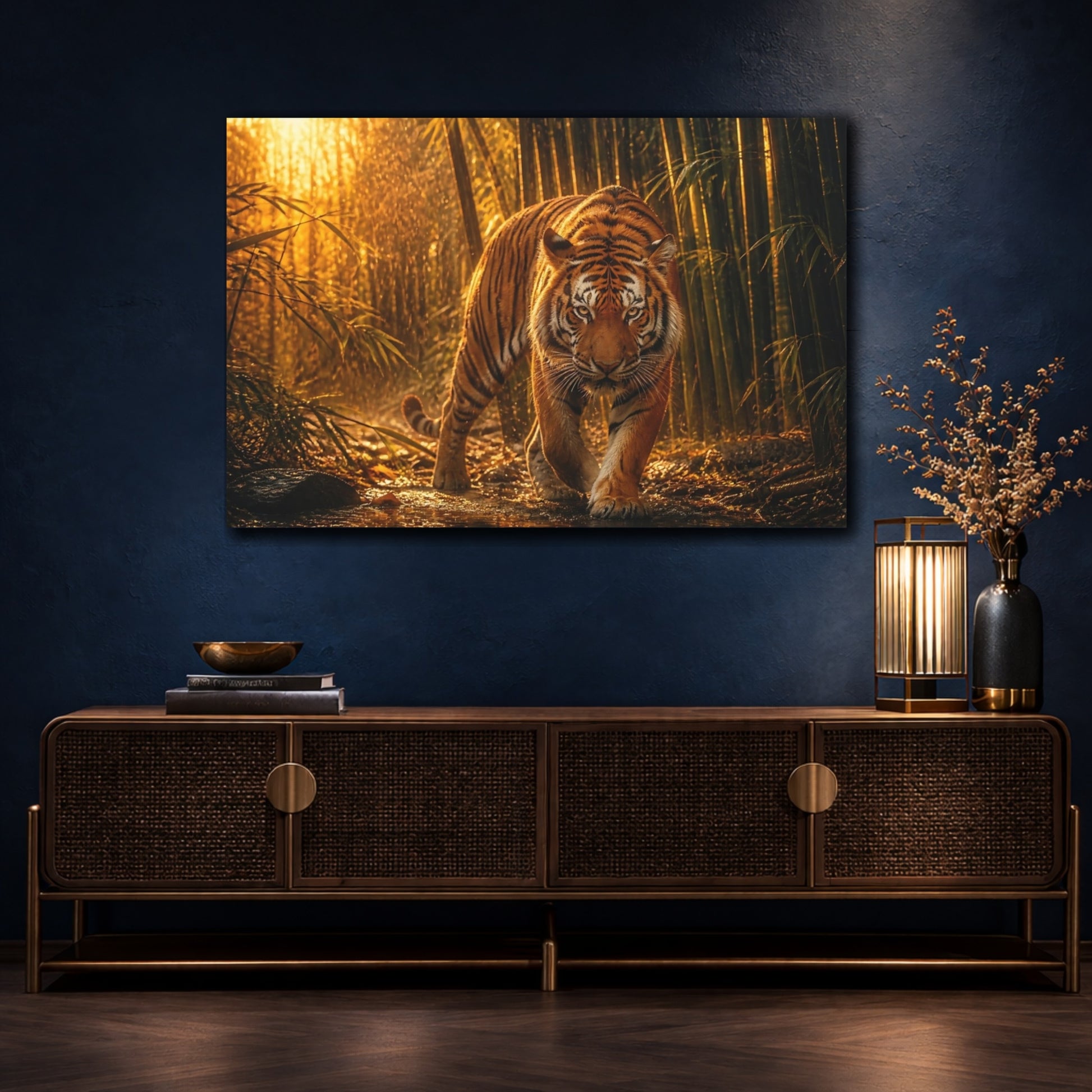 Mockup 4. Animals Wildlife Tiger Walk shown as canvas print