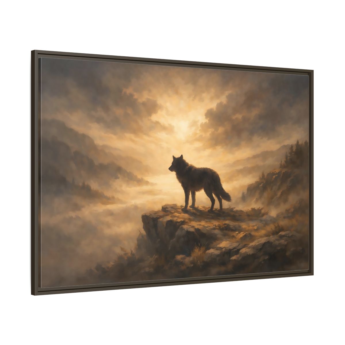 Main Mockup. Animals Wolf Brown And Gold shown as stretched canvas wall art