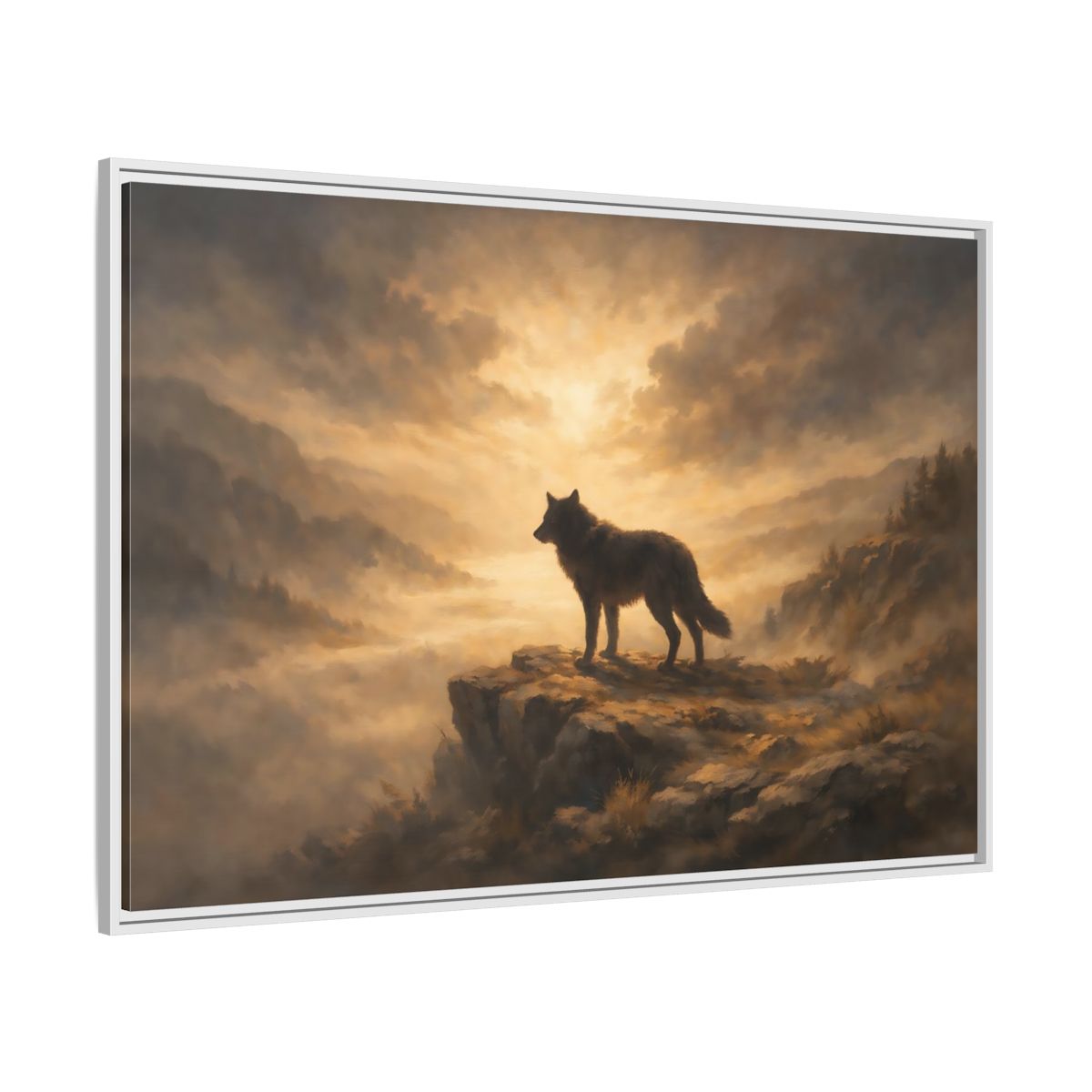 Side Mockup 7. Animals Wolf Brown And Gold shown as stretched canvas wall art