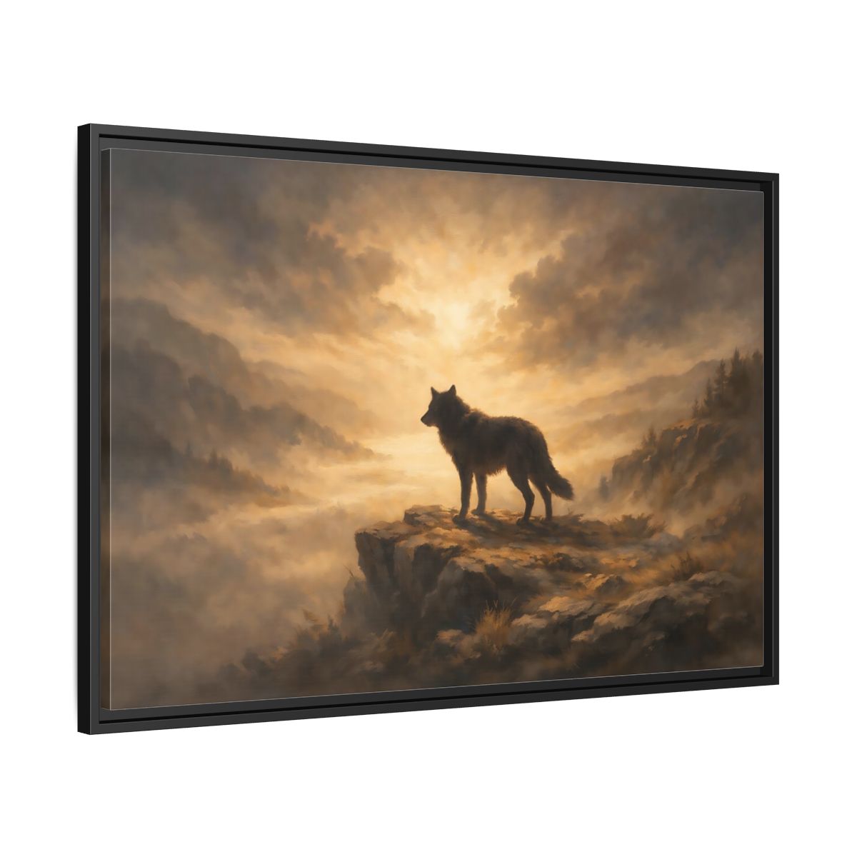 Side Mockup 13. Animals Wolf Brown And Gold shown as stretched canvas wall art