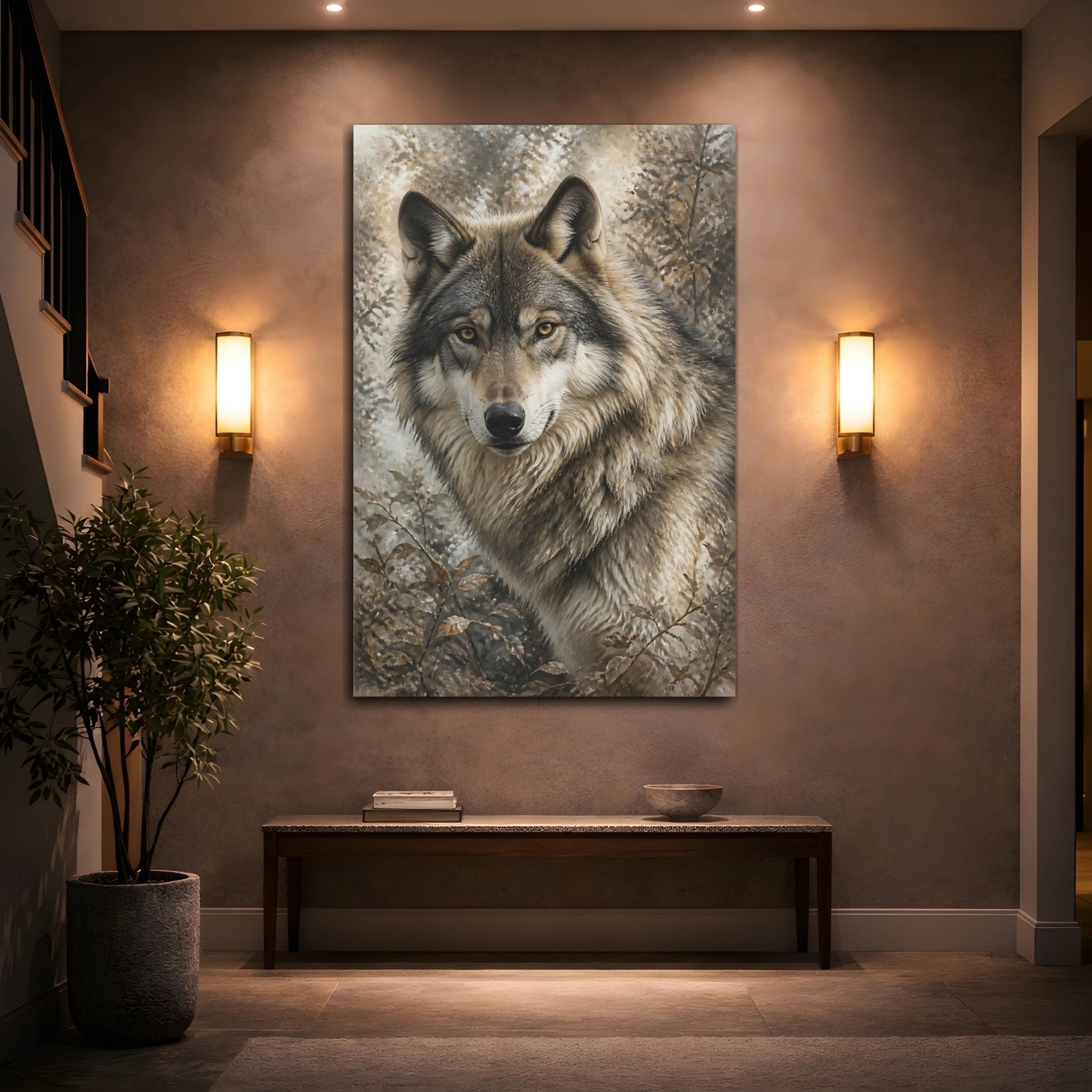 Animals Wolf Brown And Grey Canvas Print – Living Room, Above Sofa - YesArtYes