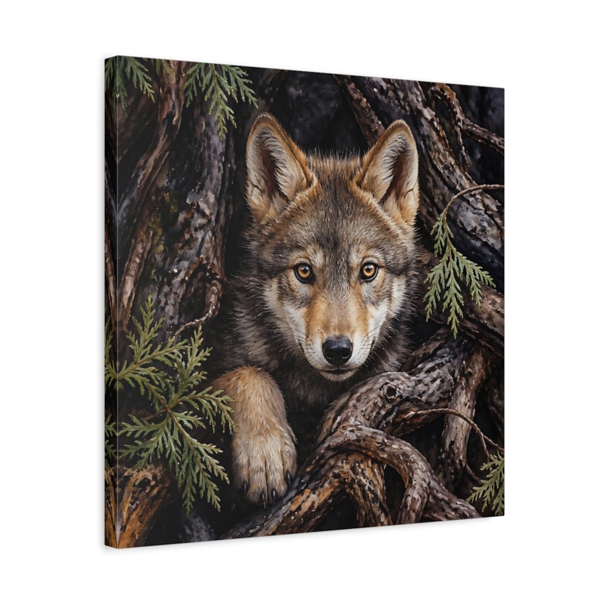 Animals Wolf Brown Canvas Print Wall Art – Realistic Living Room, Above Console Table - YesArtYes