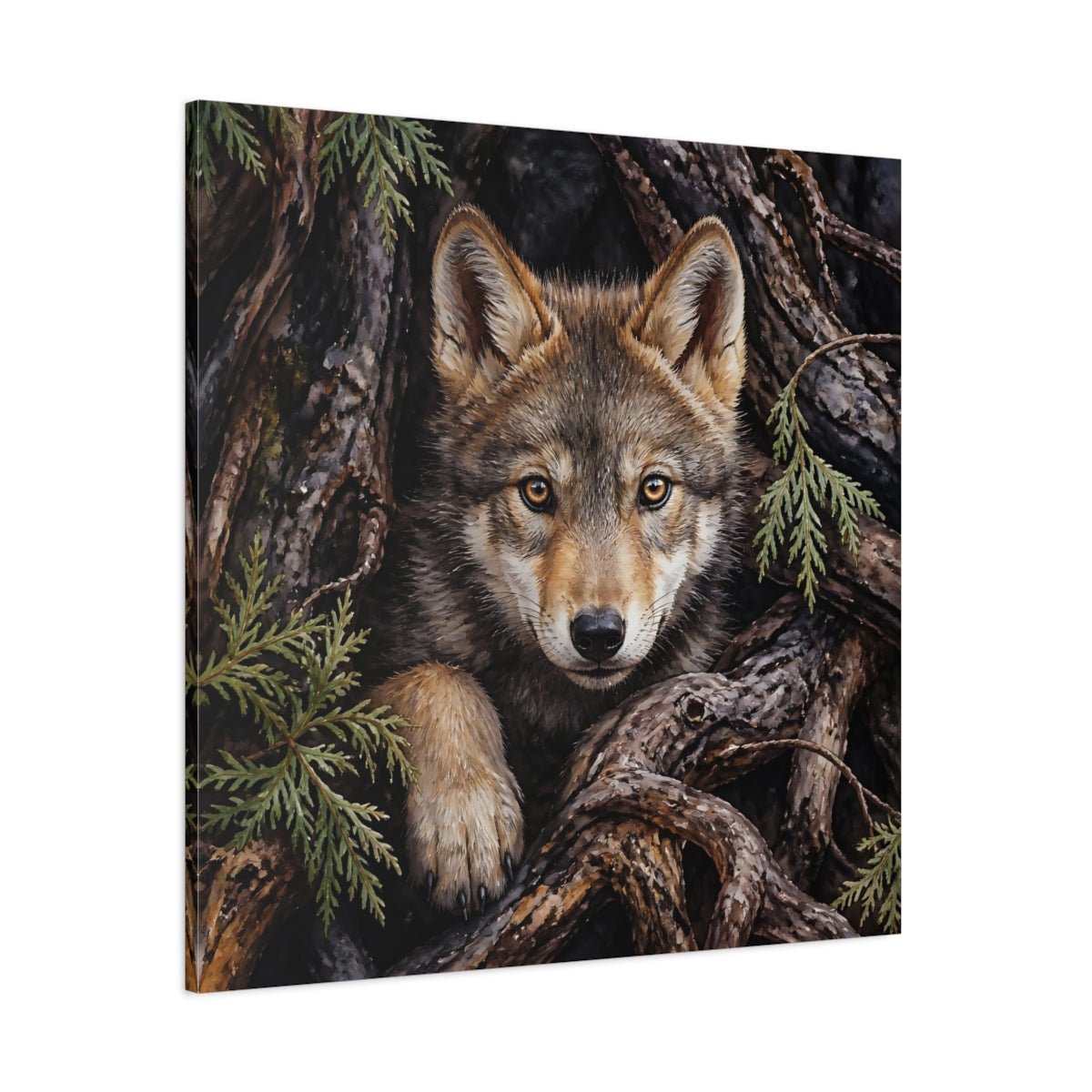 Animals Wolf Brown Canvas Print Wall Art – Realistic Living Room, Above Console Table - YesArtYes